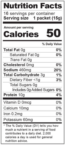 Instant Beef Bone Broth Nutritional Label