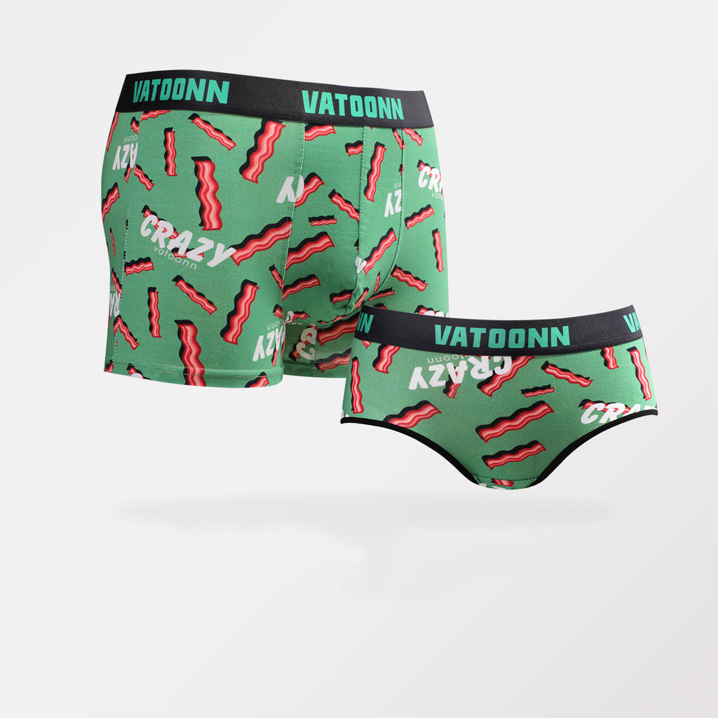 Green Bacon Cotton Couple Underwear-Man & Women‘s Undies-Boys' Briefs & Girls’ Panties-Husband & Wife's Gift | Pinklouds