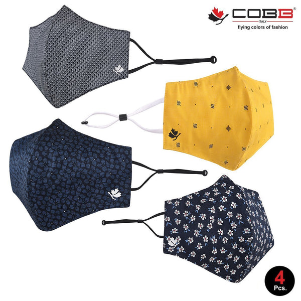 Cobb Unisex 3 Layer Printed Cotton Mask Pack of 4 - Cobbitaly.com