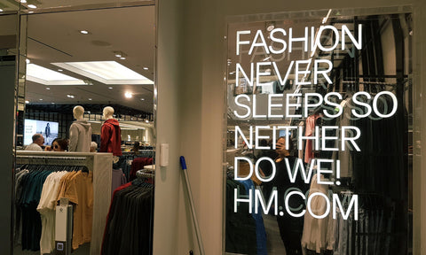 H&M Commercial Bay Store Window "Fashion Never Sleeps So Neither Do We! HM.com"