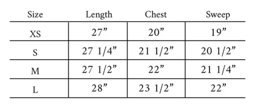 Kaia Shirt Size Guide