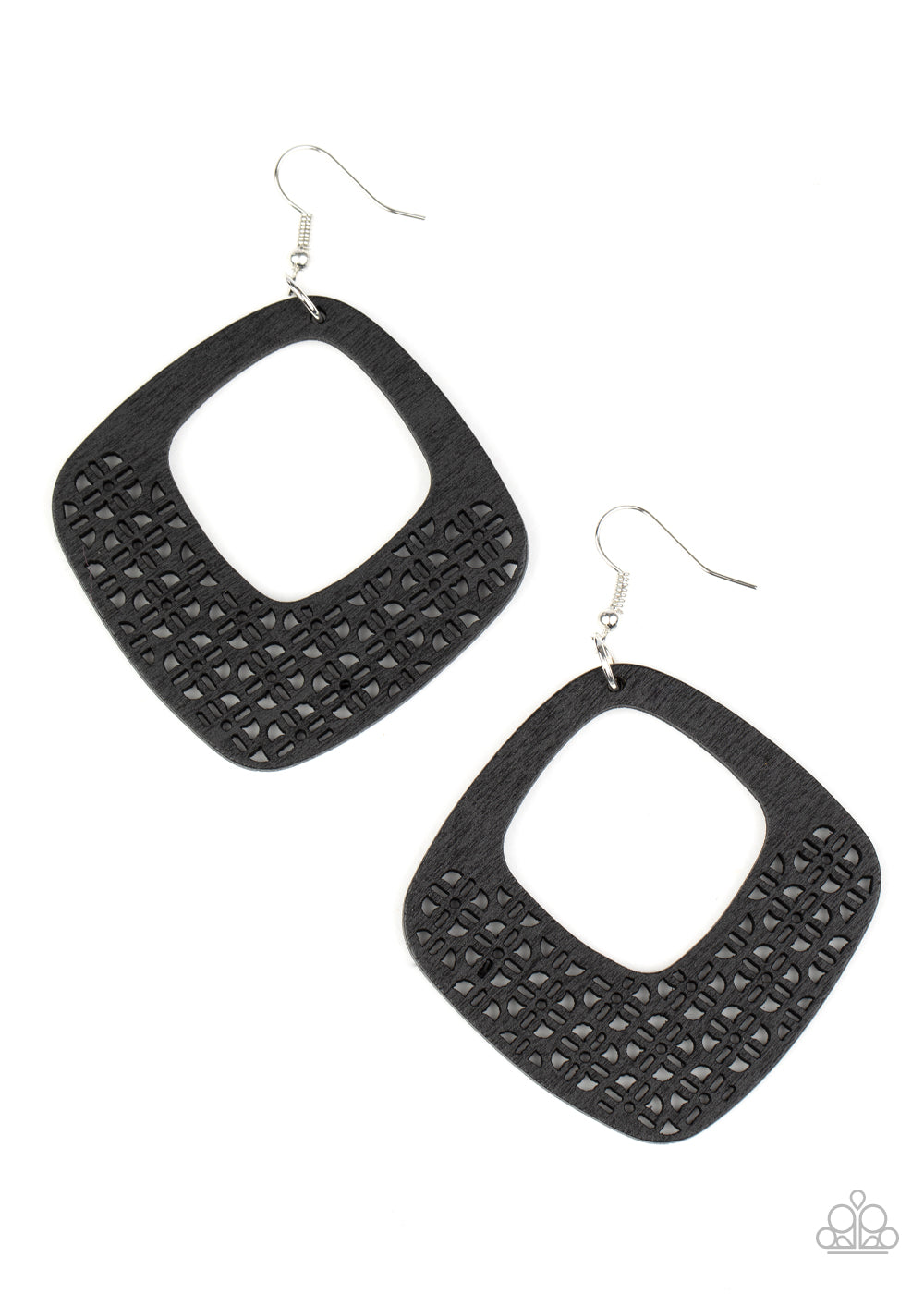 WOOD You Rather Black Wooden Earring - Paparazzi Accessories