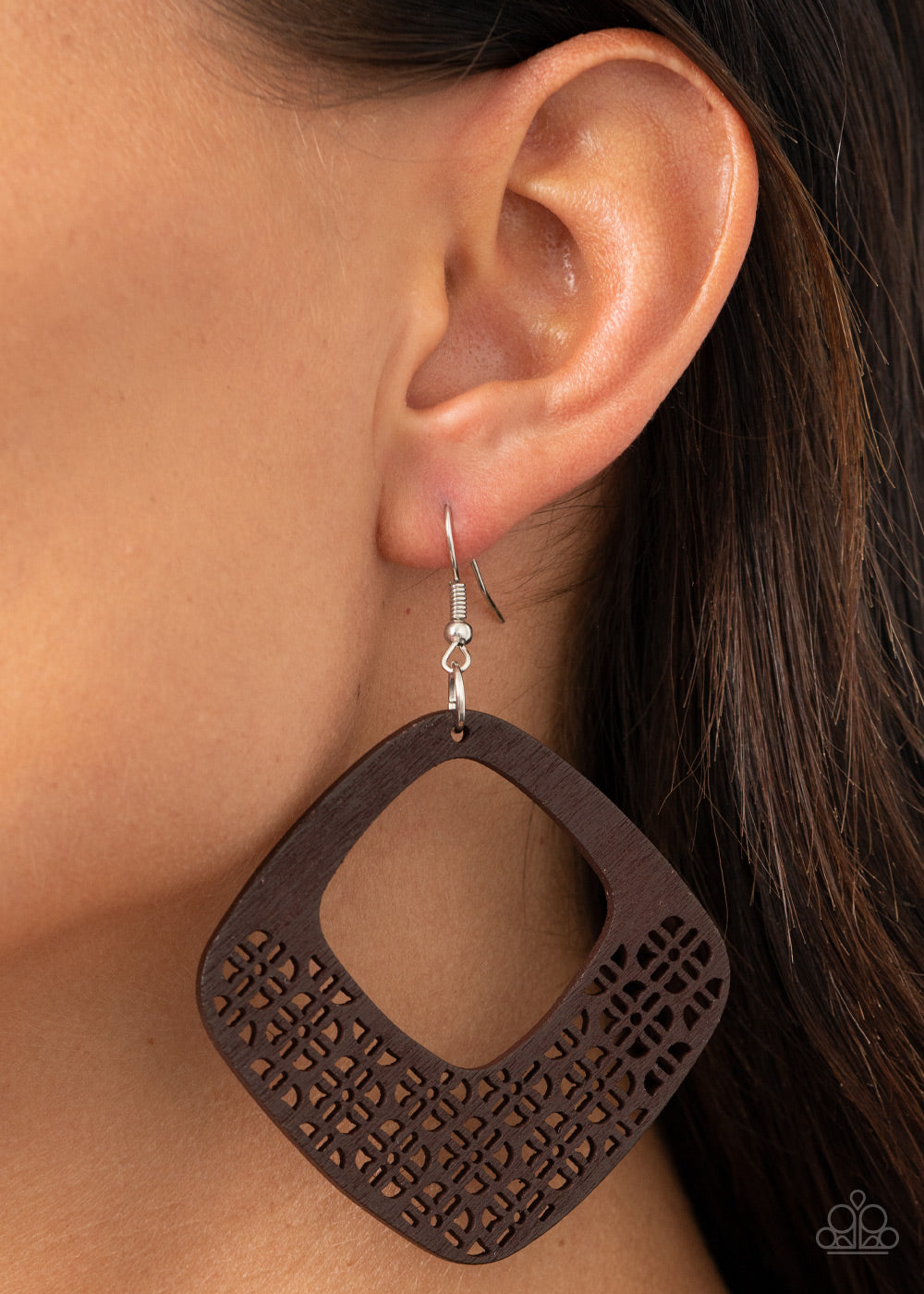 WOOD You Rather Brown Wooden Earring - Paparazzi Accessories