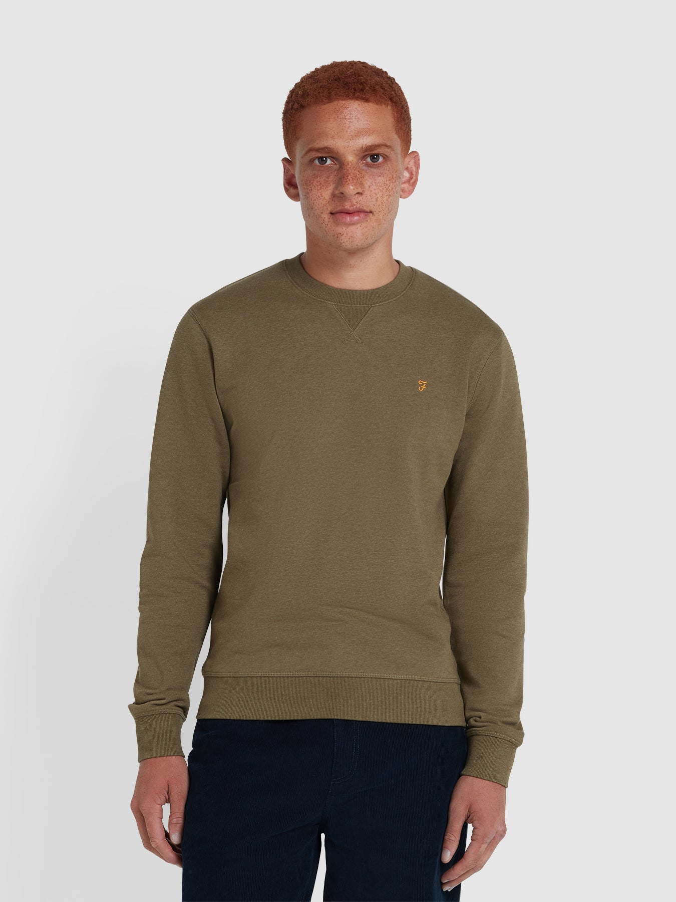 View Farah Tim Organic Cotton Crew Neck Sweatshirt In Farah Khaki Marl Green Mens information