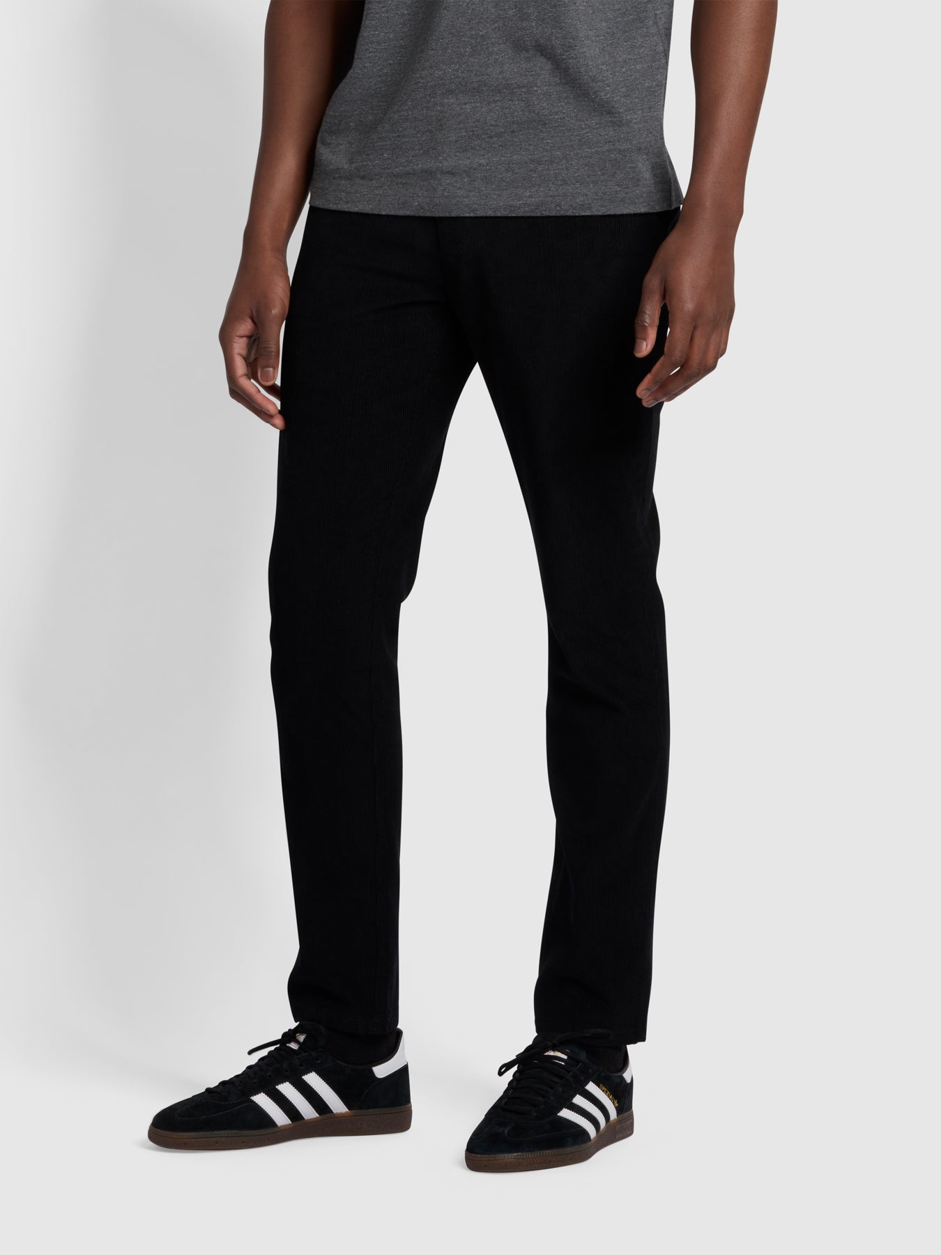 View Farah Elm Slim Fit Cord Trousers In Black Black Mens information