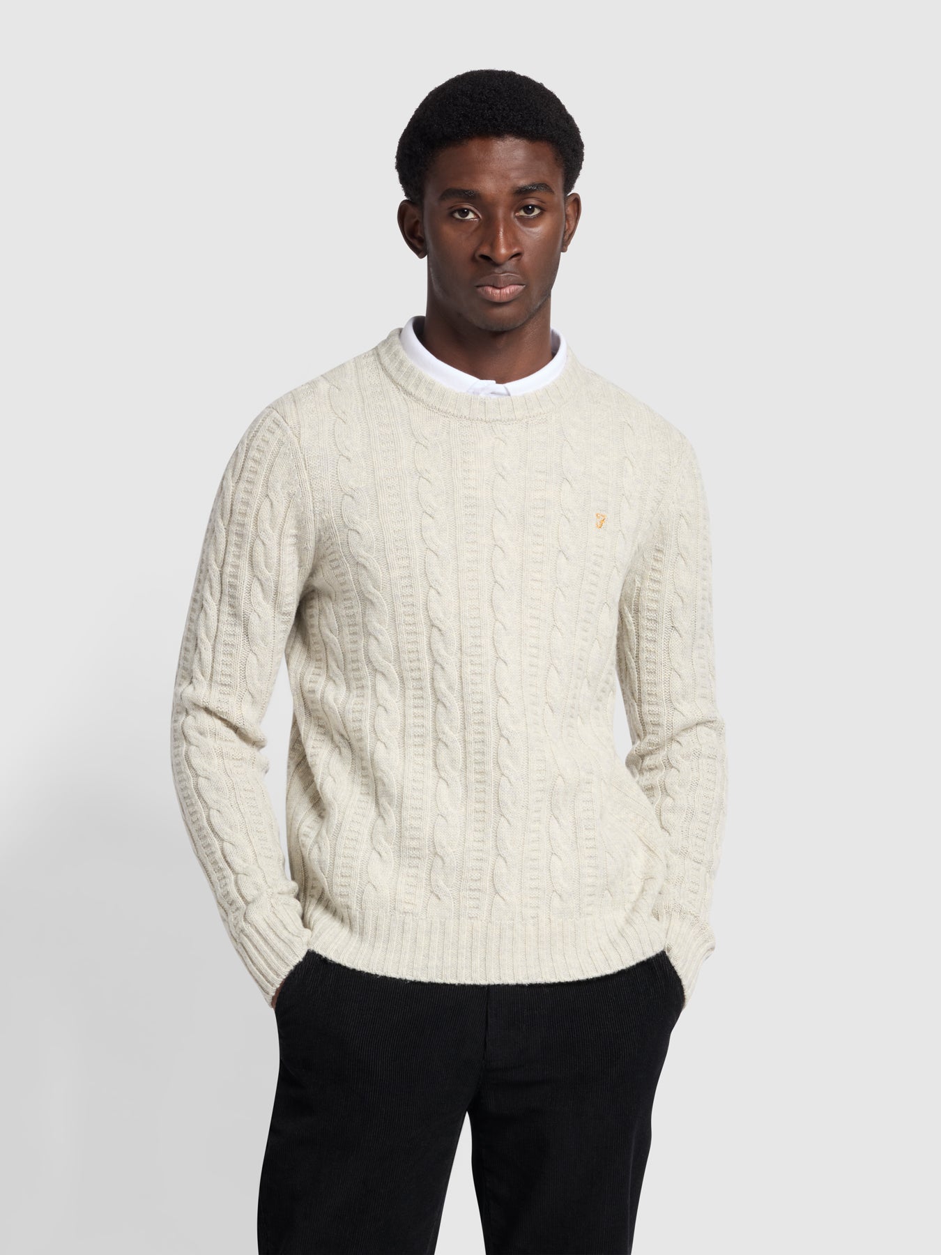 View Saluzzo Regular Fit Cable Crew Neck Sweater In Fog information