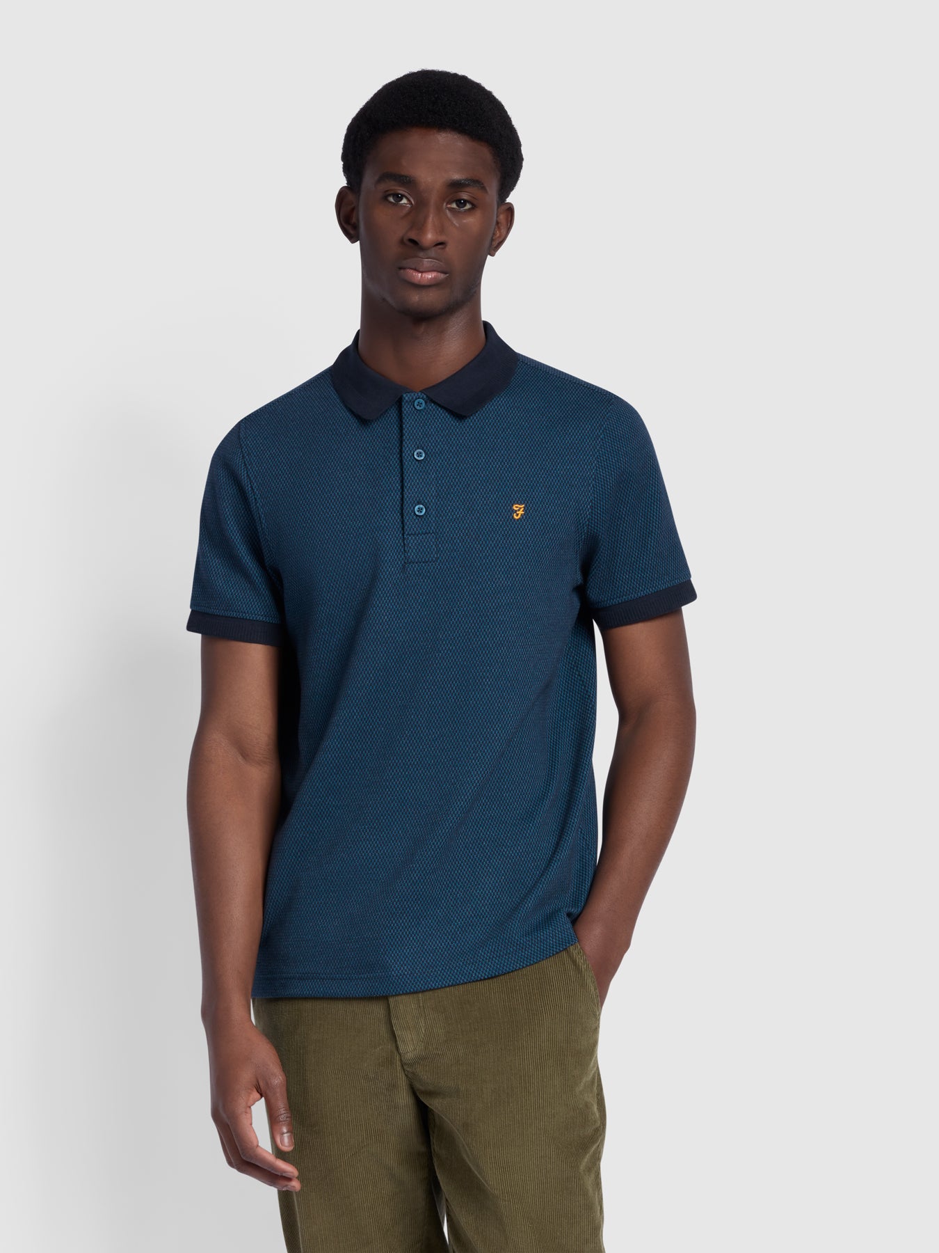 View Como Regular Fit Micro Check Tipped Polo Shirt In Sailor Blue information