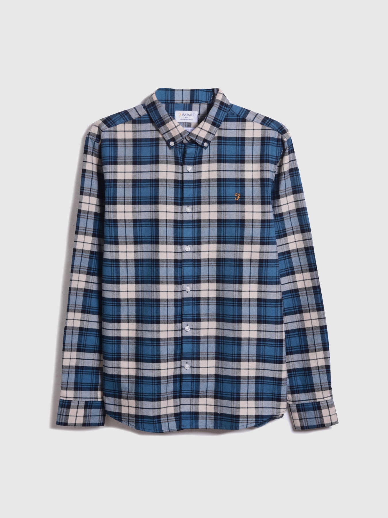 View Brewer Slim Fit Organic Cotton Check Shirt In Fog information