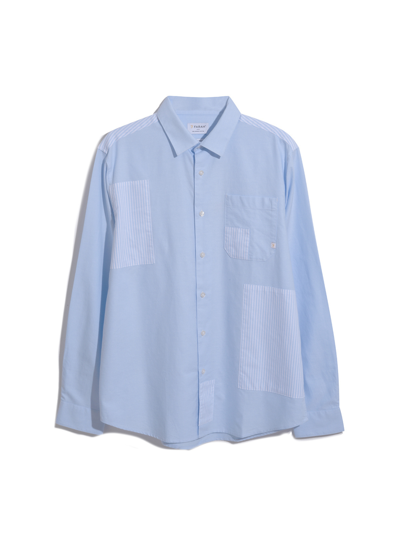 View Brewer Patchwork Relaxed Fit Organic Cotton Long Sleeve Shirt In Sky B information
