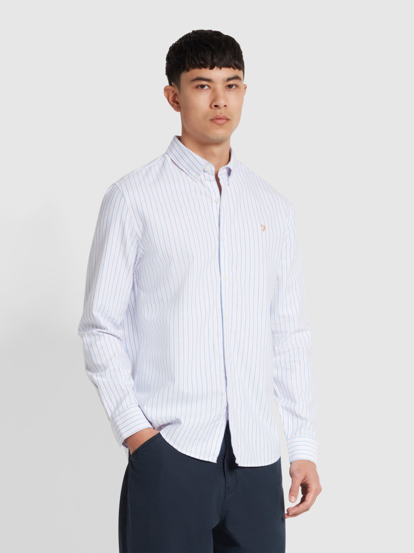 View Brewer Casual Fit Stripe Long Sleeve Shirt In Powder Pink information