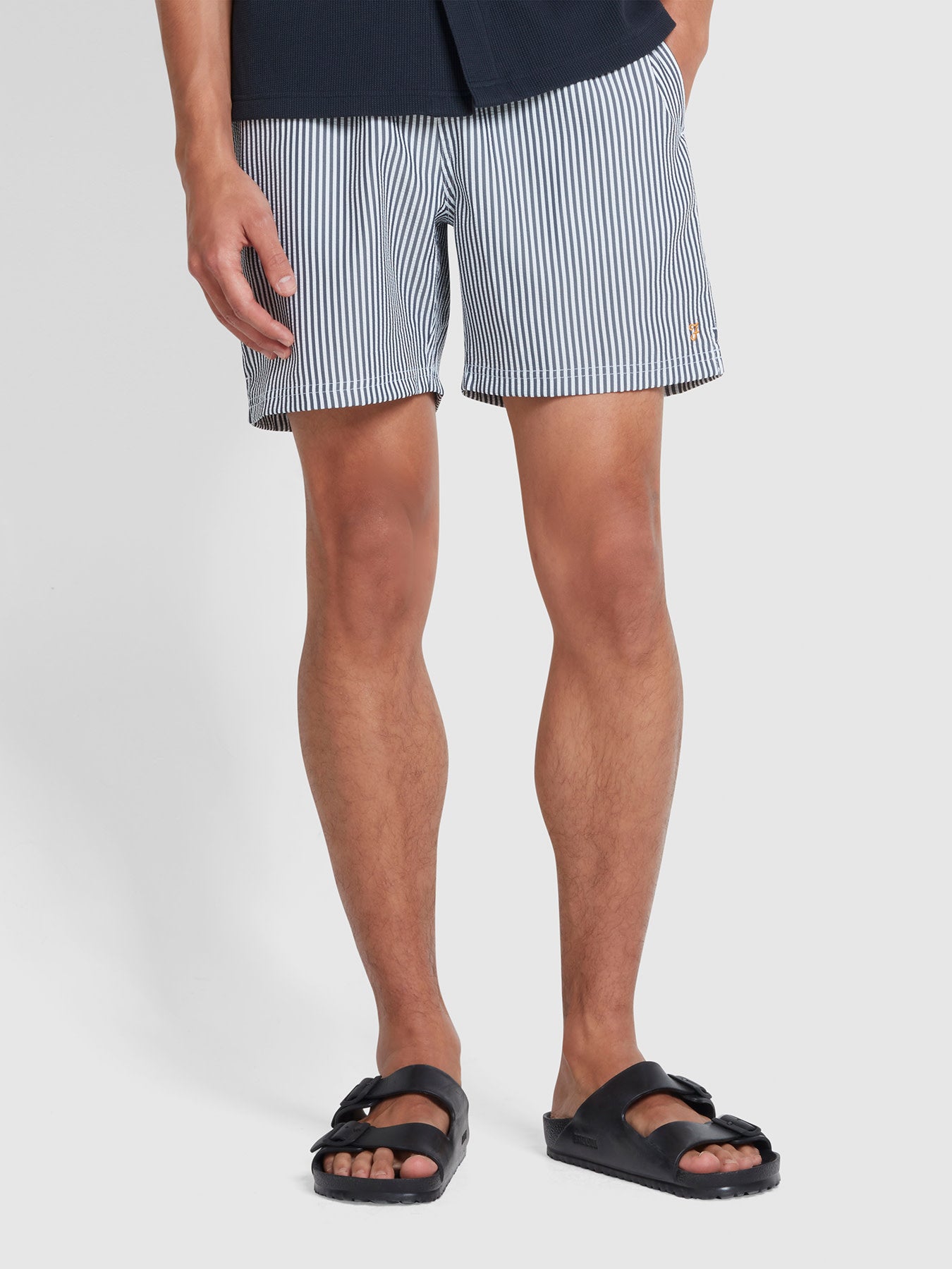 View Colbert Seersucker Stripe Swim Shorts In True Navy information