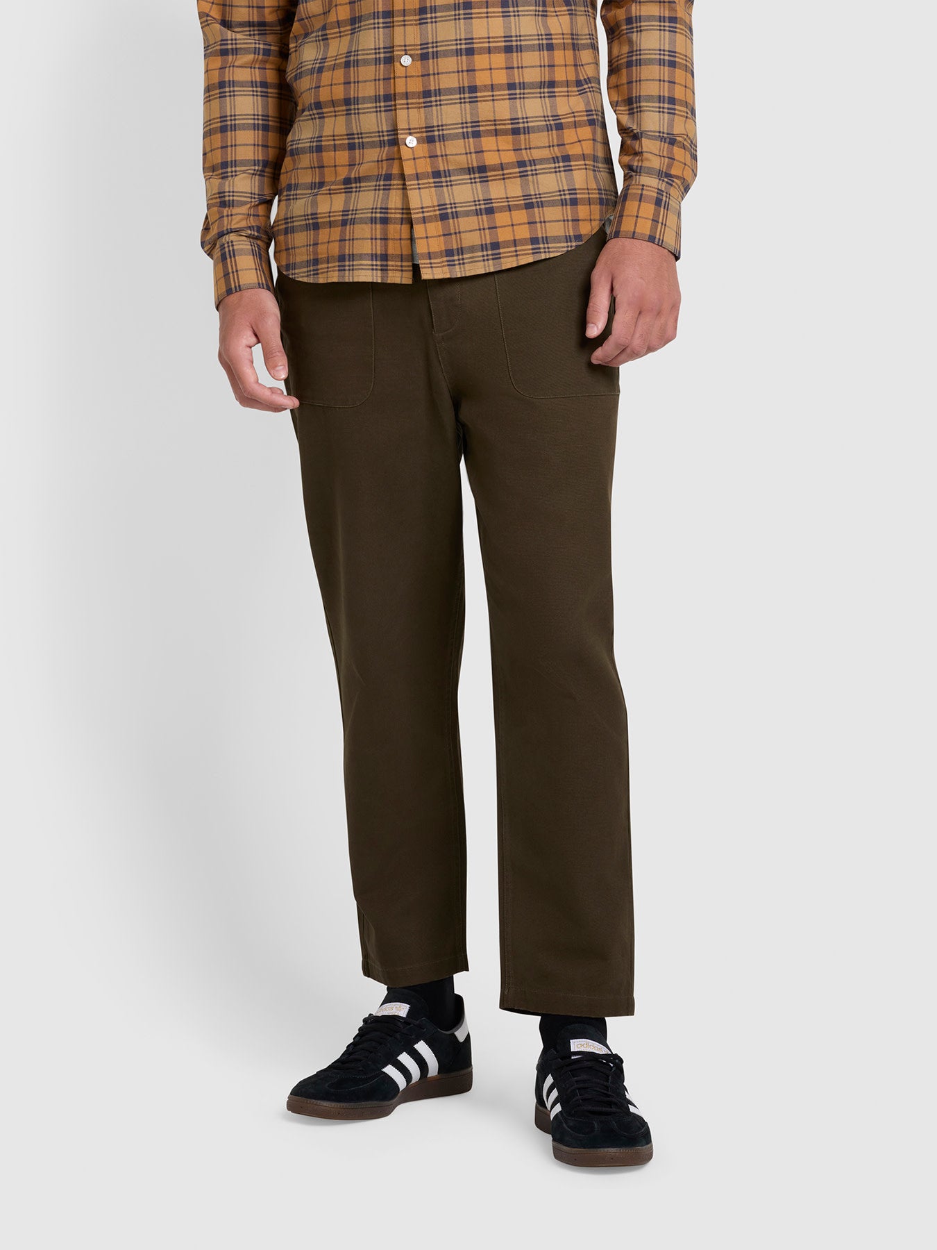 View Hawtin Relaxed Tapered Fit Canvas Trousers In Olive Green information