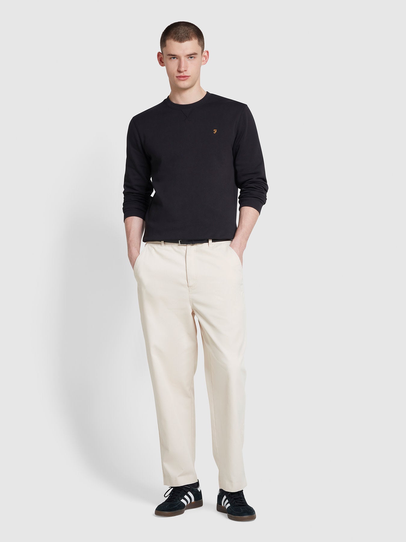 View Hawtin Relaxed Tapered Fit Popperback Trousers In Fog information