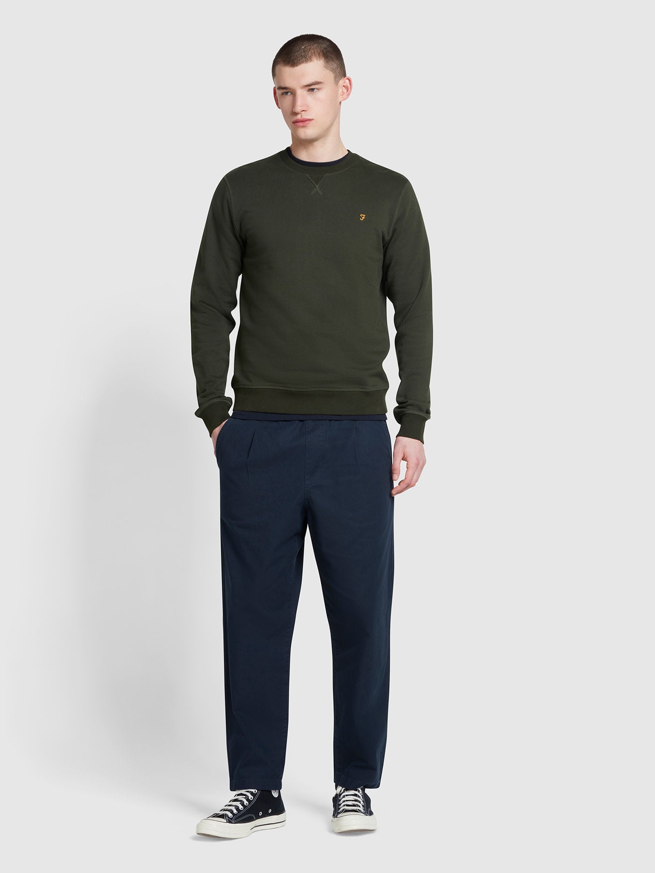 View Hawtin Tapered Fit Canvas Drawstring Trousers In True Navy information