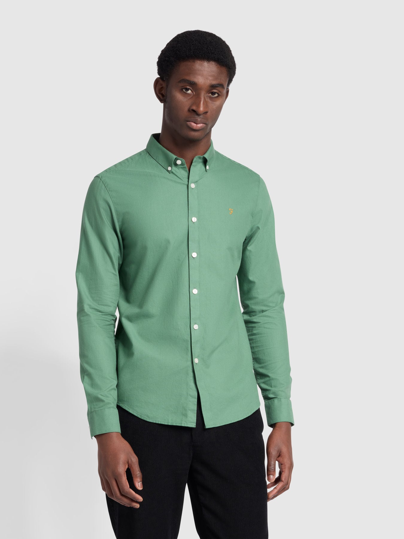 View Brewer Slim Fit Organic Cotton Oxford Shirt In Wreath Green information