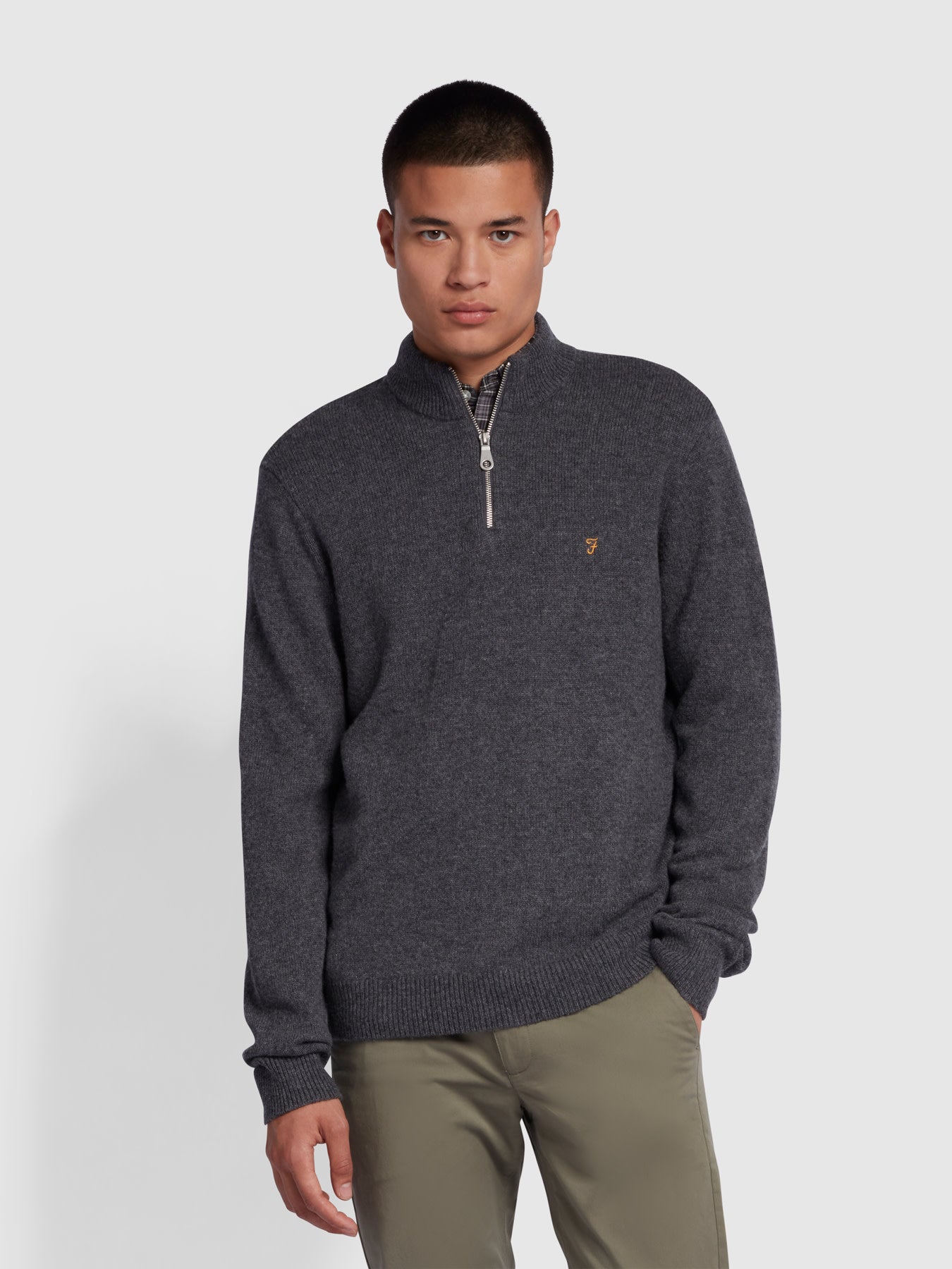 View Birchall Slim Fit Quarter Zip Sweater In Farah Grey Marl information
