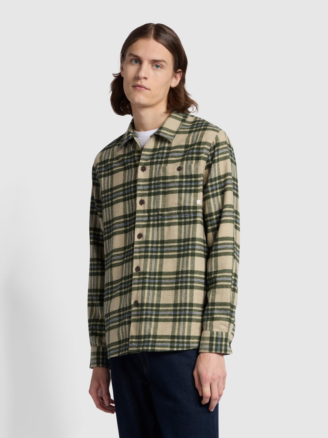 Torino Casual Fit Long Sleeve Check Overhirt In Smoky Brown Marl