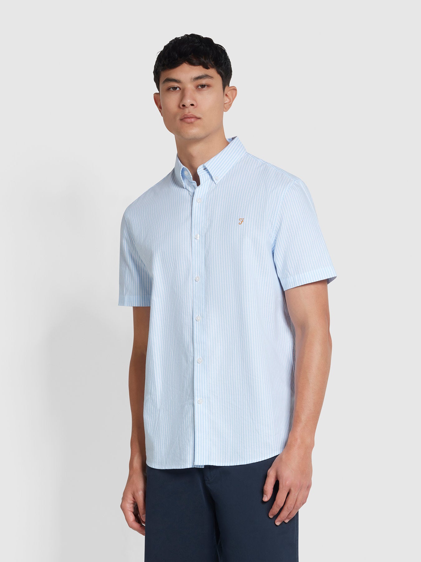 View Farah Brewer Stripe Short Sleeve Shirt In Sky Blue Blue Mens information