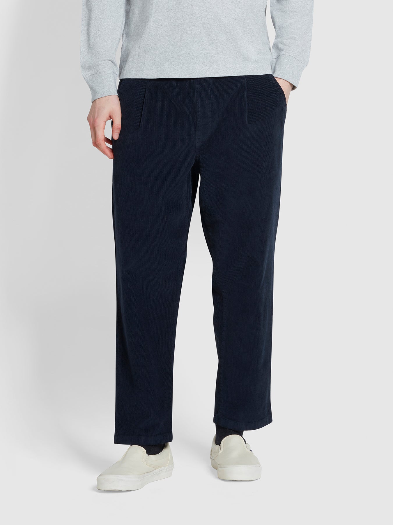 View Hawtin Tapered Fit Drawstring Cord Trousers In True Navy information