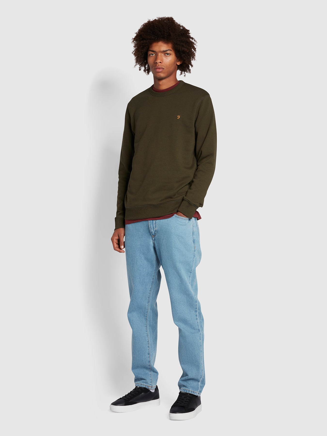 View Farah Rushmore Tapered Fit Jeans In Arctic Wash Blue Mens information