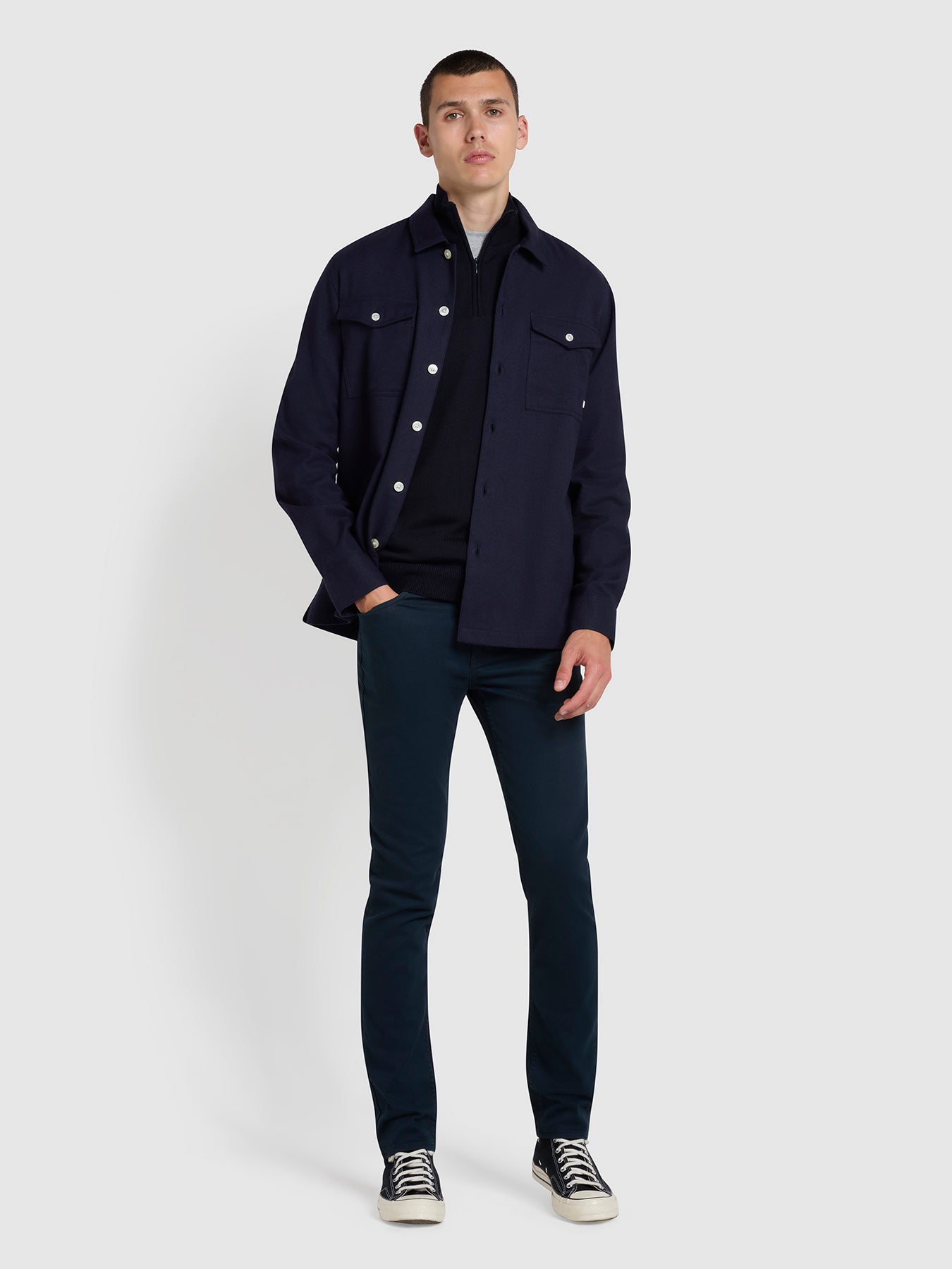 View Drake Skinny Fit Cotton Twill Trousers In True Navy information