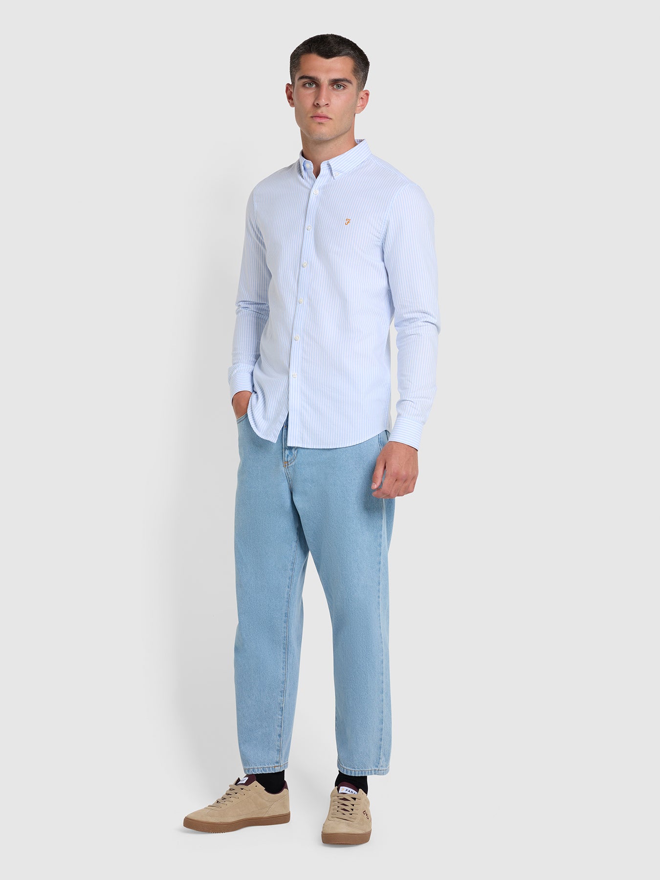 View Farah Hawtin Relaxed Fit Cropped Jeans In Archive Wash Blue Mens information