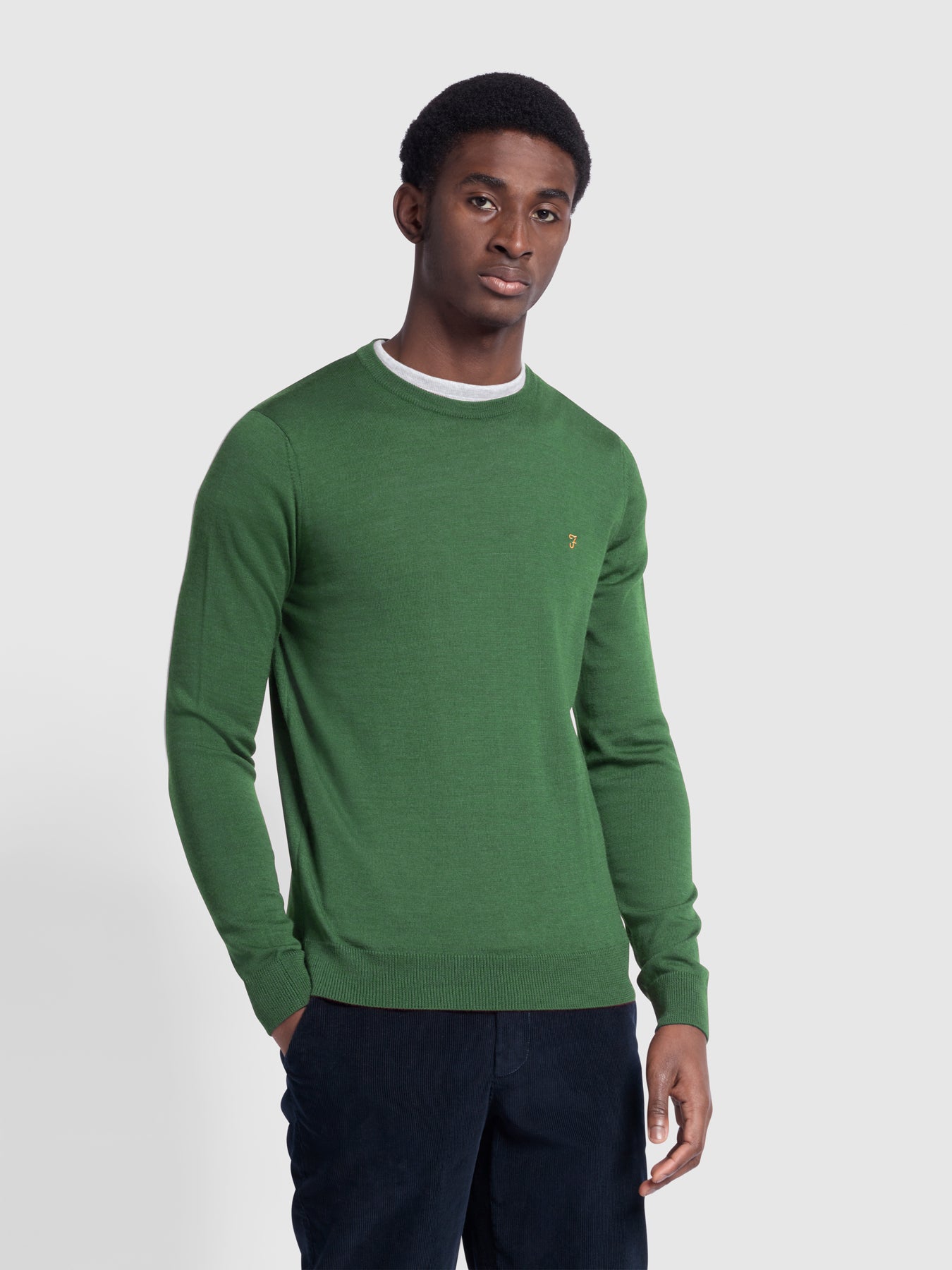 View Mullen Merino Wool Crew Neck Jumper In Wreath Green information