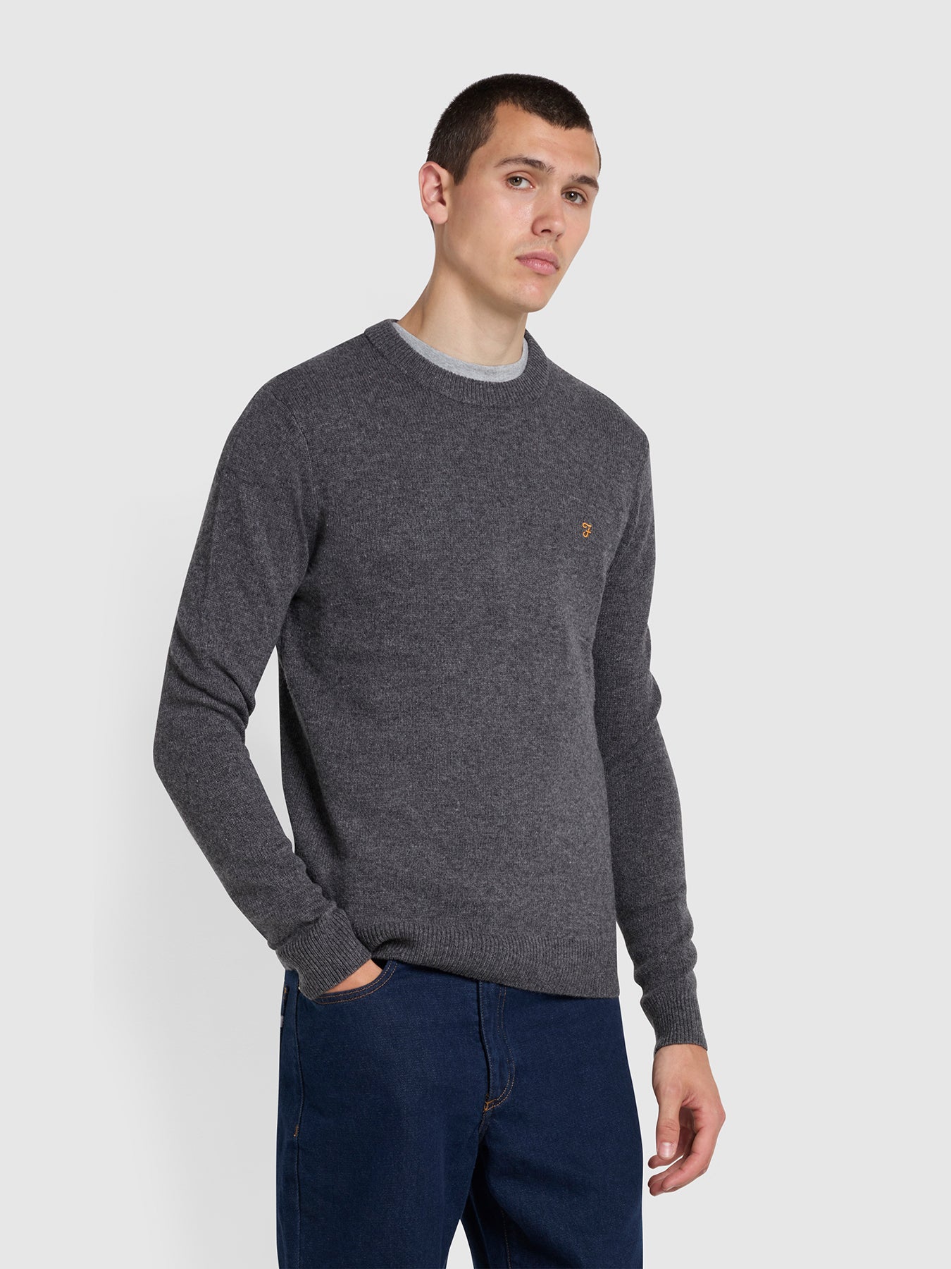 View Farah Birchall Crew Neck Lambswool Sweater In Farah Grey Marl Grey Mens information