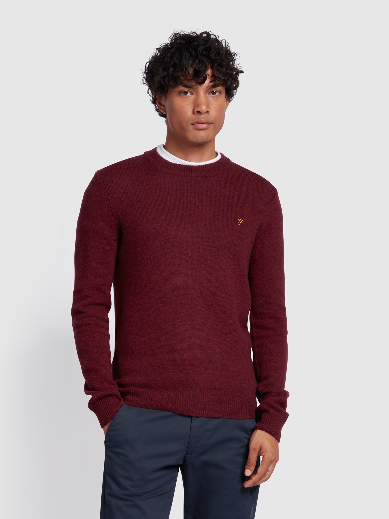 View Birchall Slim Fit Crew Neck Lambswool Jumper In Farah Red information