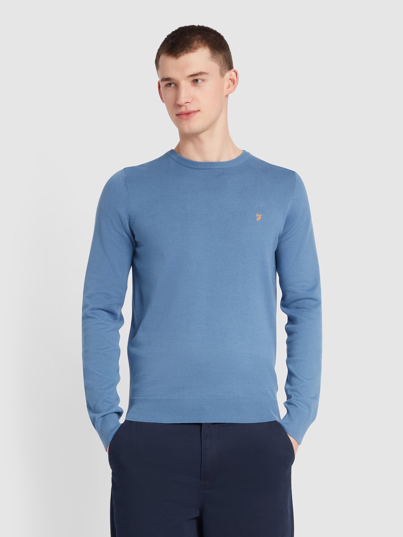 View Mullen Cotton Crew Neck Jumper In Sheaf Blue information