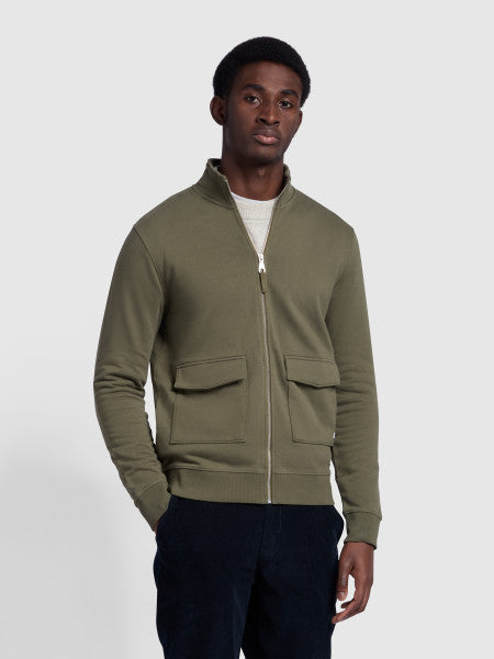 View Sorrento Regular Fit Loopback Full Zip Sweatshirt In Olive Green information