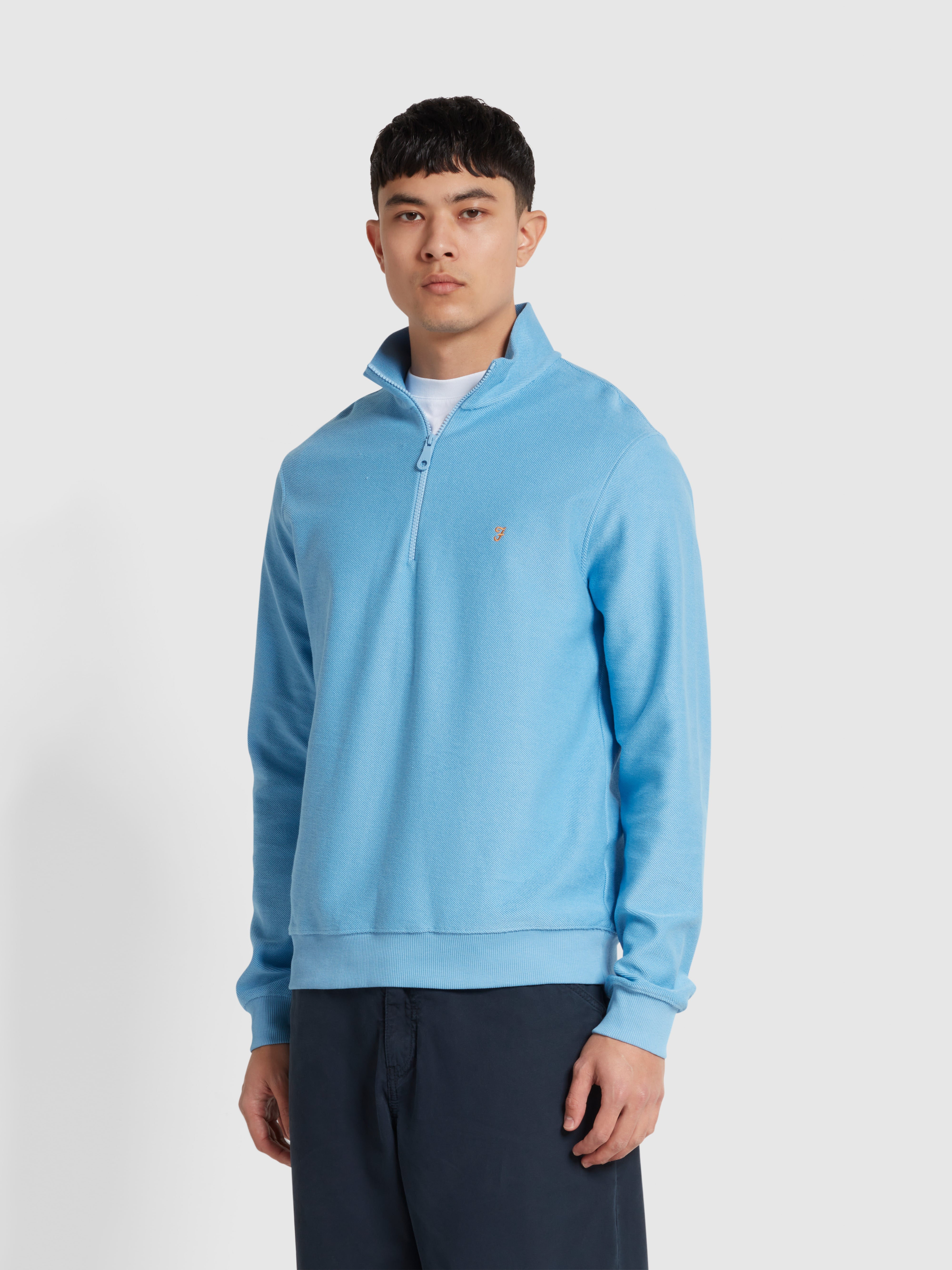 View Weah Organic Cotton Half Zip Sweatshirt In Arctic Blue information