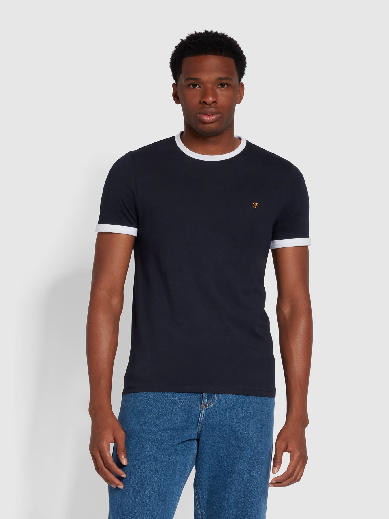 View Groves Slim Fit Organic Cotton Ringer TShirt In True Navy information