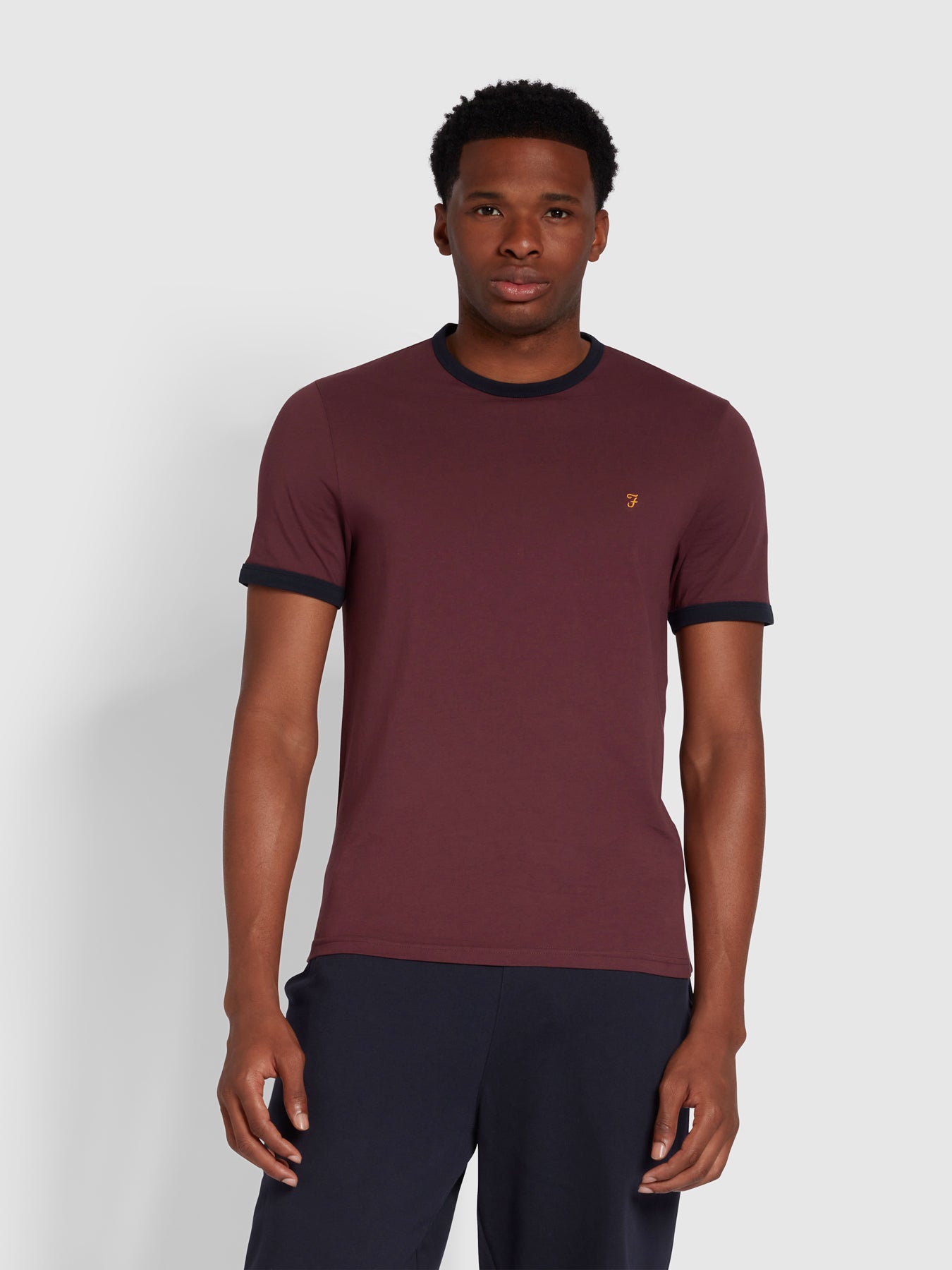 View Groves Slim Fit Organic Cotton Ringer TShirt In Farah Red information