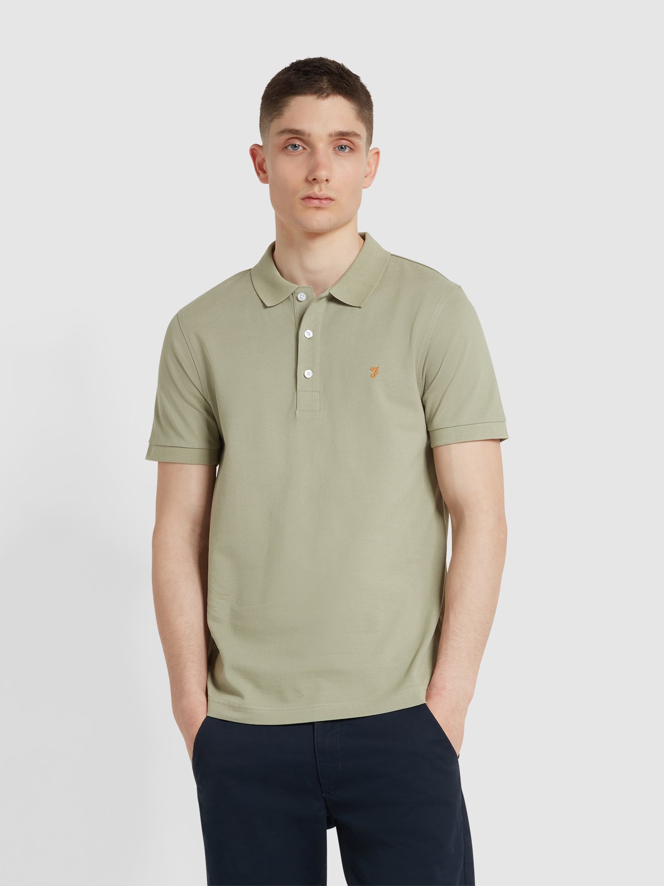 View Farah Blanes Organic Cotton Short Sleeve Polo Shirt In Balsam Green Mens information