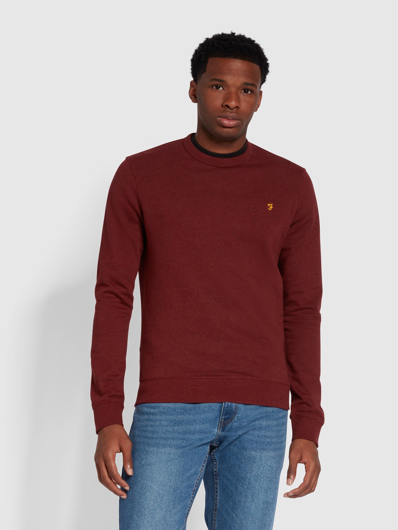 View Tim Organic Cotton Crew Neck Sweatshirt In Farah Red Marl information