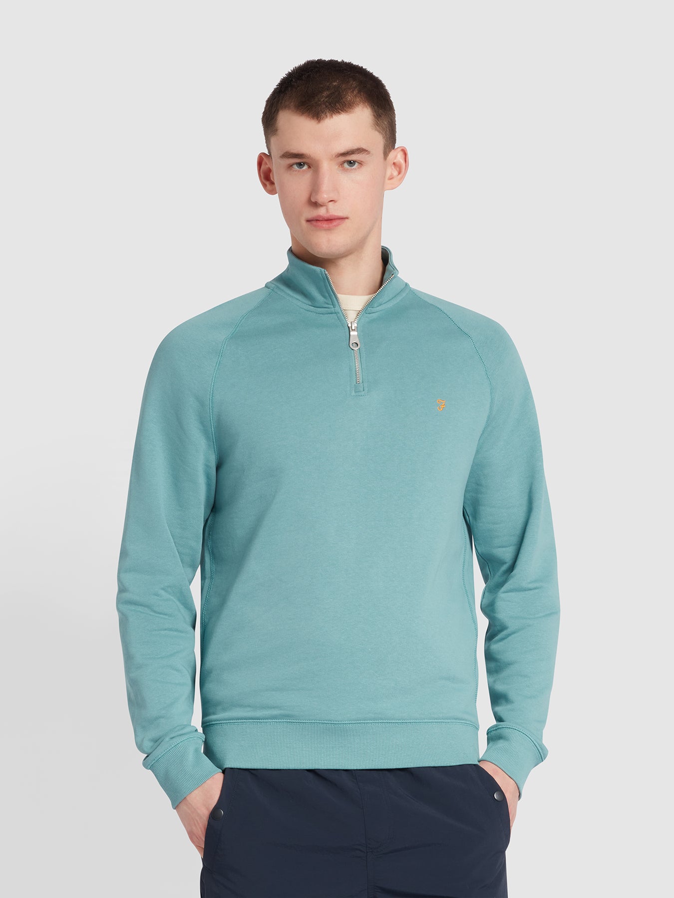 Jim Organic Cotton Quarter Zip Sweatshirt In Brook Blue