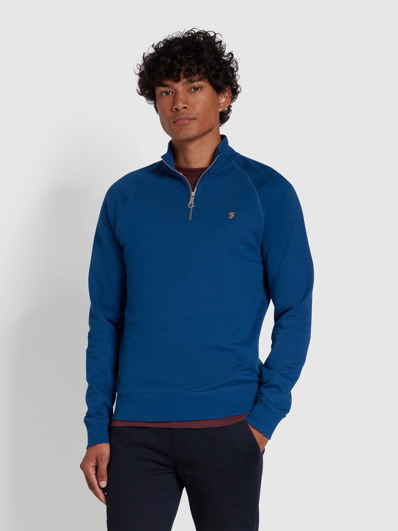 View Jim Slim Fit Organic Cotton Quarter Zip Sweatshirt In Blue Peony information