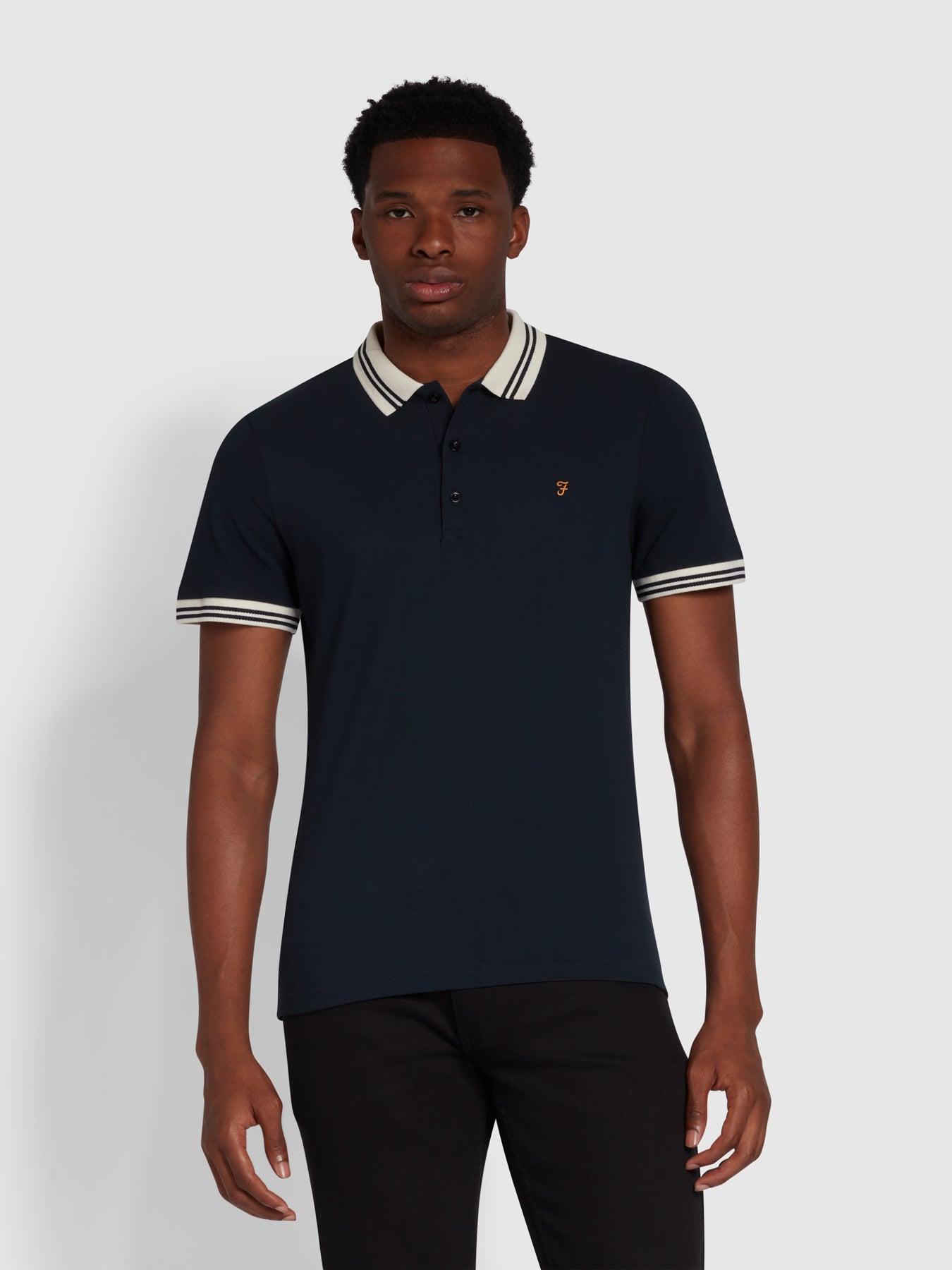 View Stanton Slim Fit Tipped Organic Cotton Polo Shirt In True Navy information