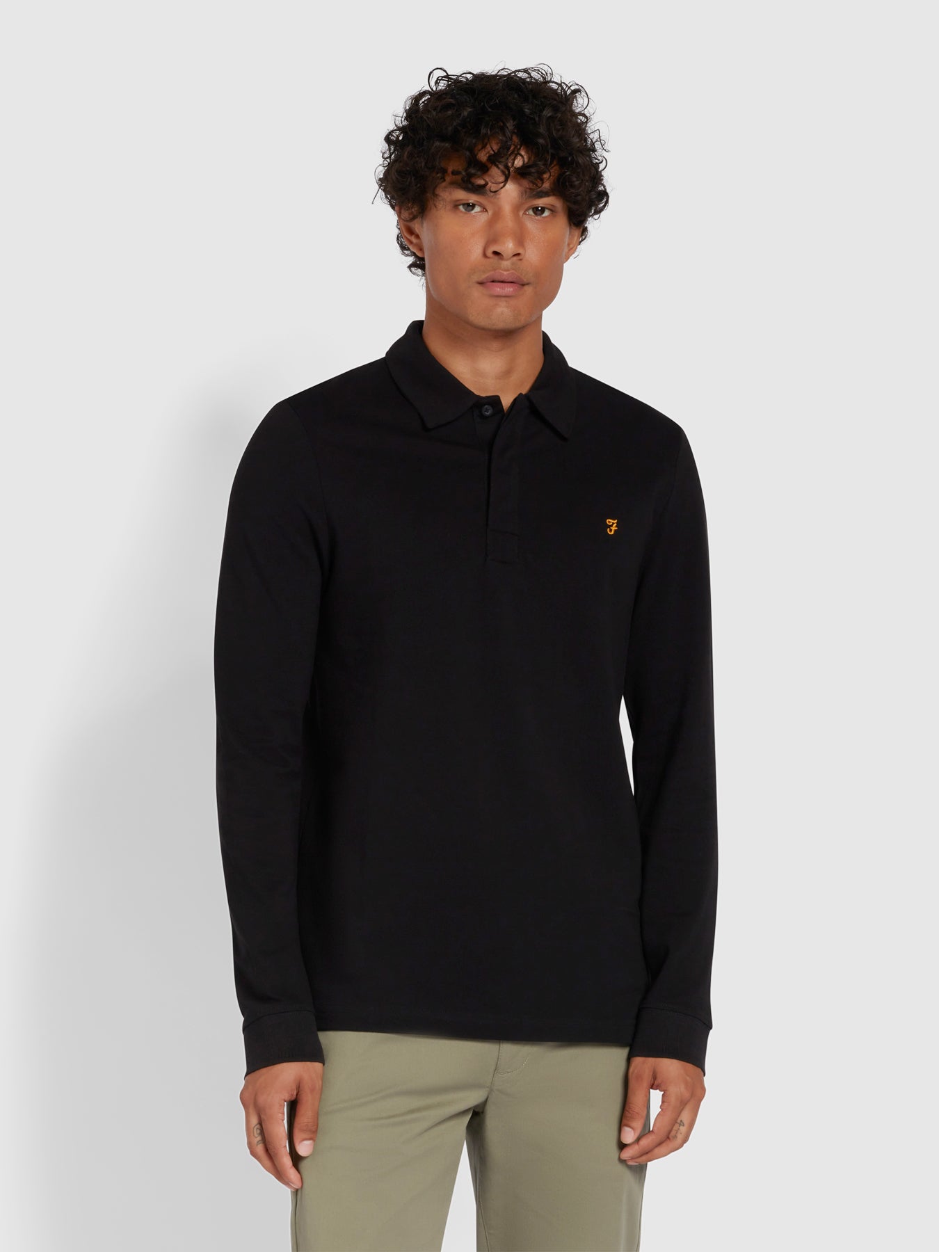 View Haslam Slim Fit Long Sleeve Organic Cotton Polo Shirt In Black information