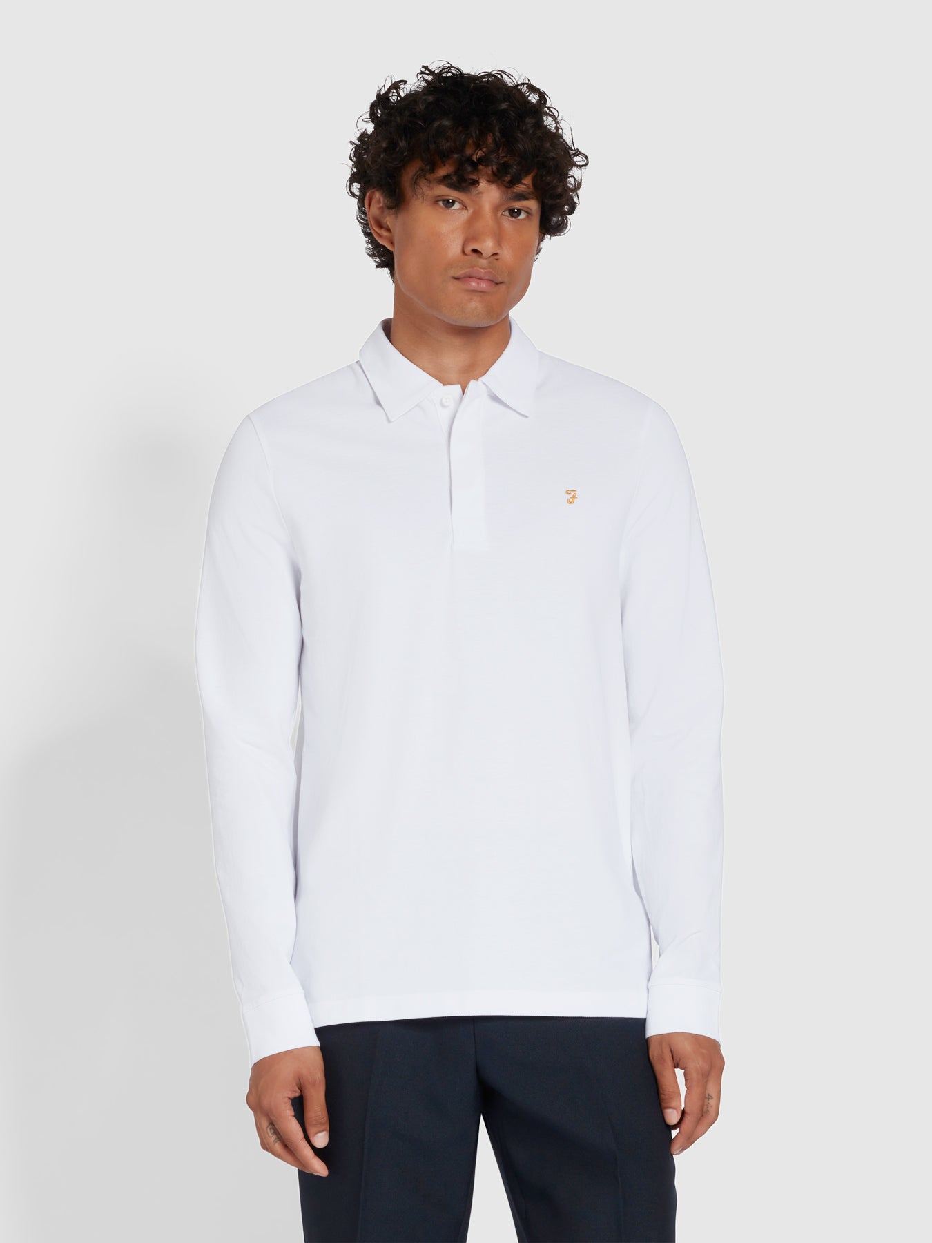 View Haslam Slim Fit Long Sleeve Organic Cotton Polo Shirt In White information
