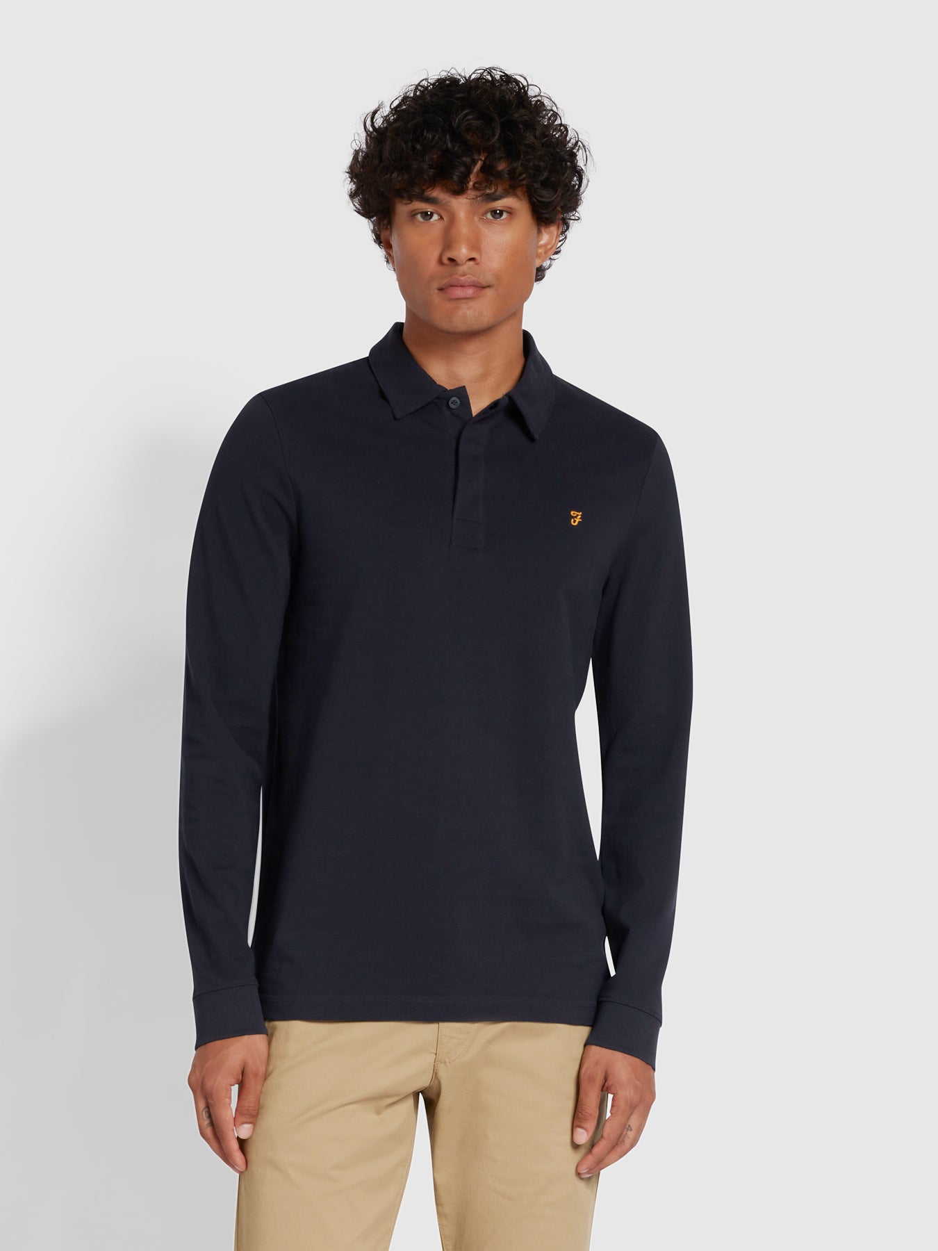 View Haslam Slim Fit Long Sleeve Organic Cotton Polo Shirt In True Navy information