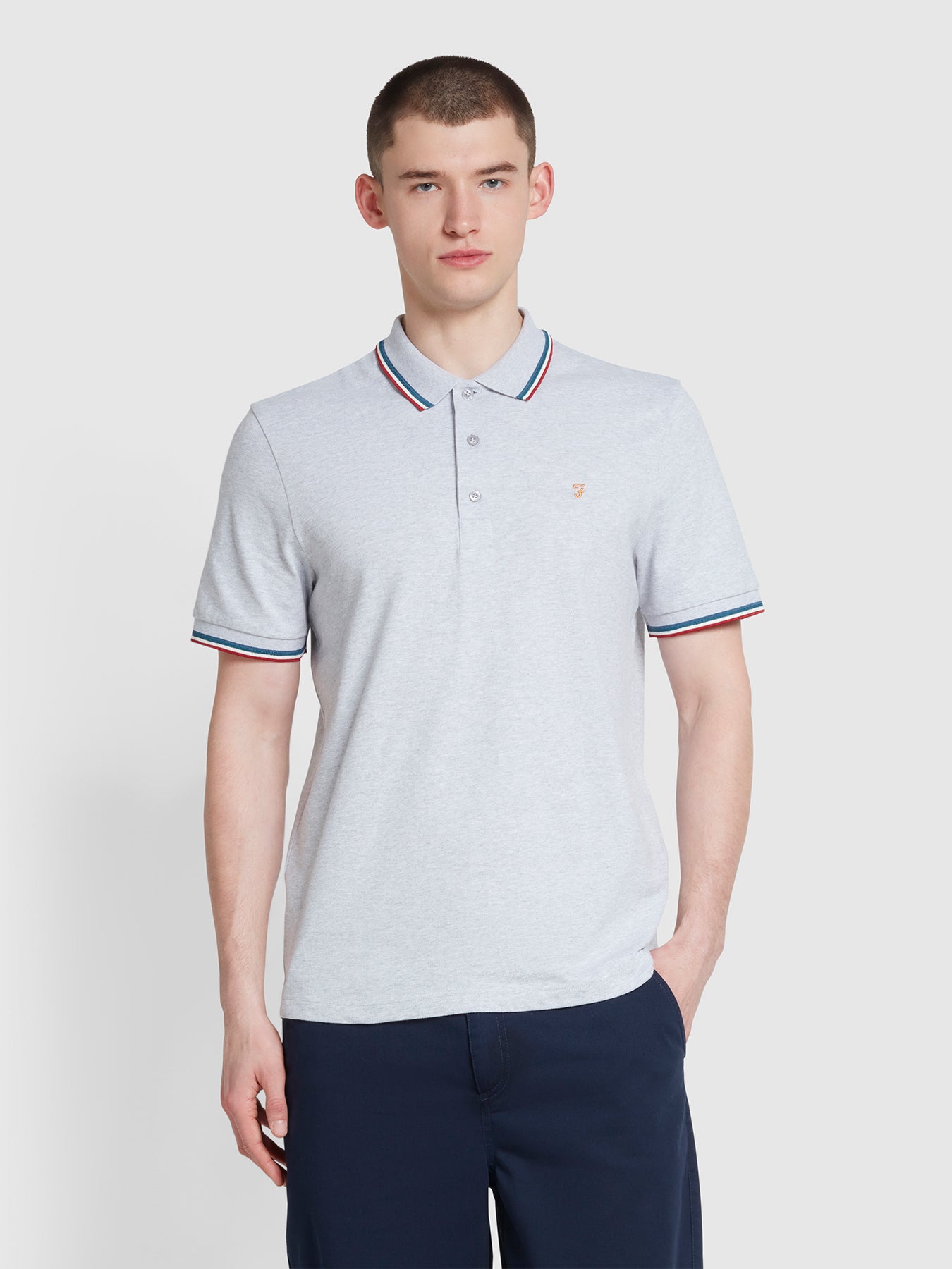 View Alvin Cotton Tipped Collar Polo Shirt In Light Grey Marl information