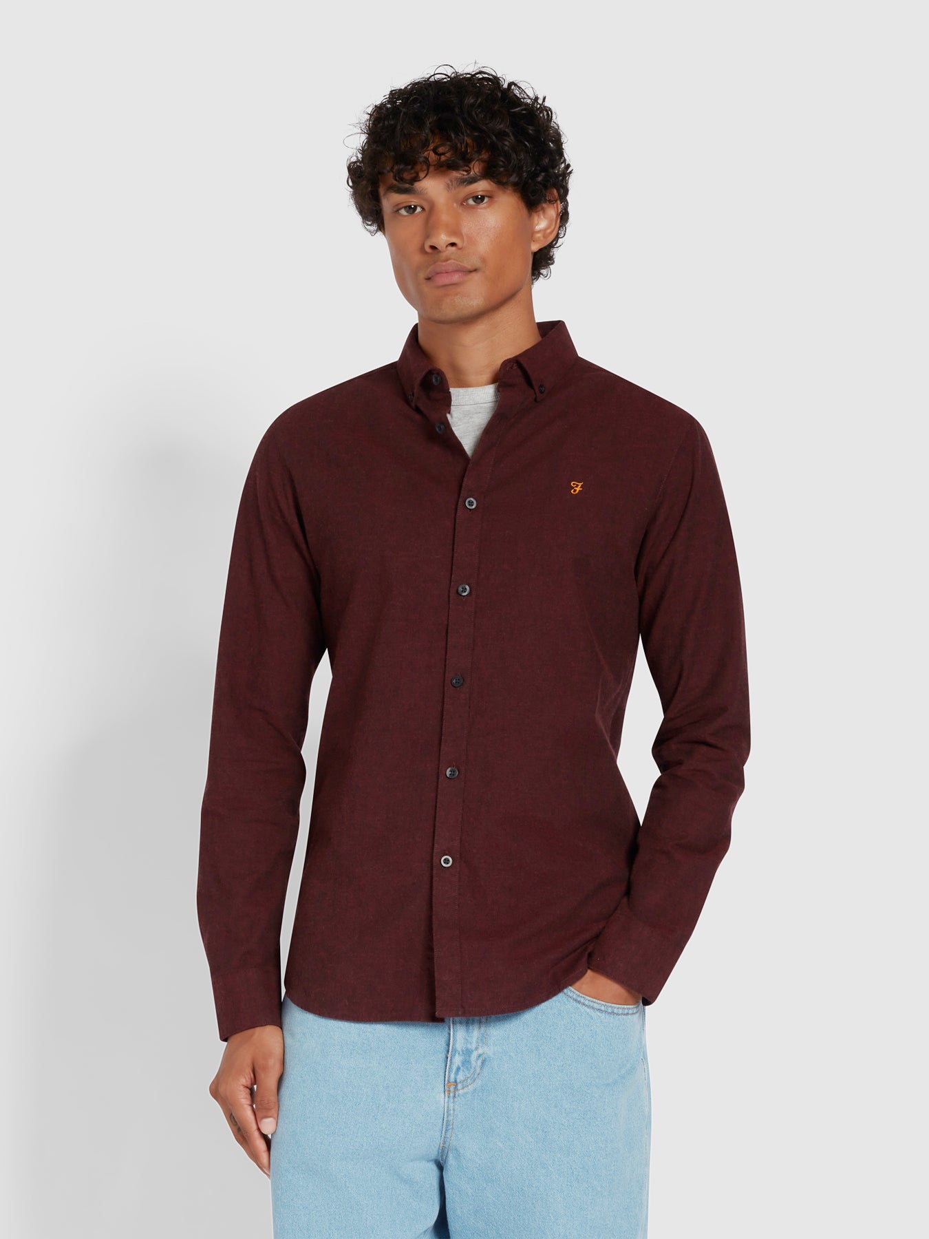 View Steen Slim Fit Brushed Organic Cotton Shirt In Farah Red information