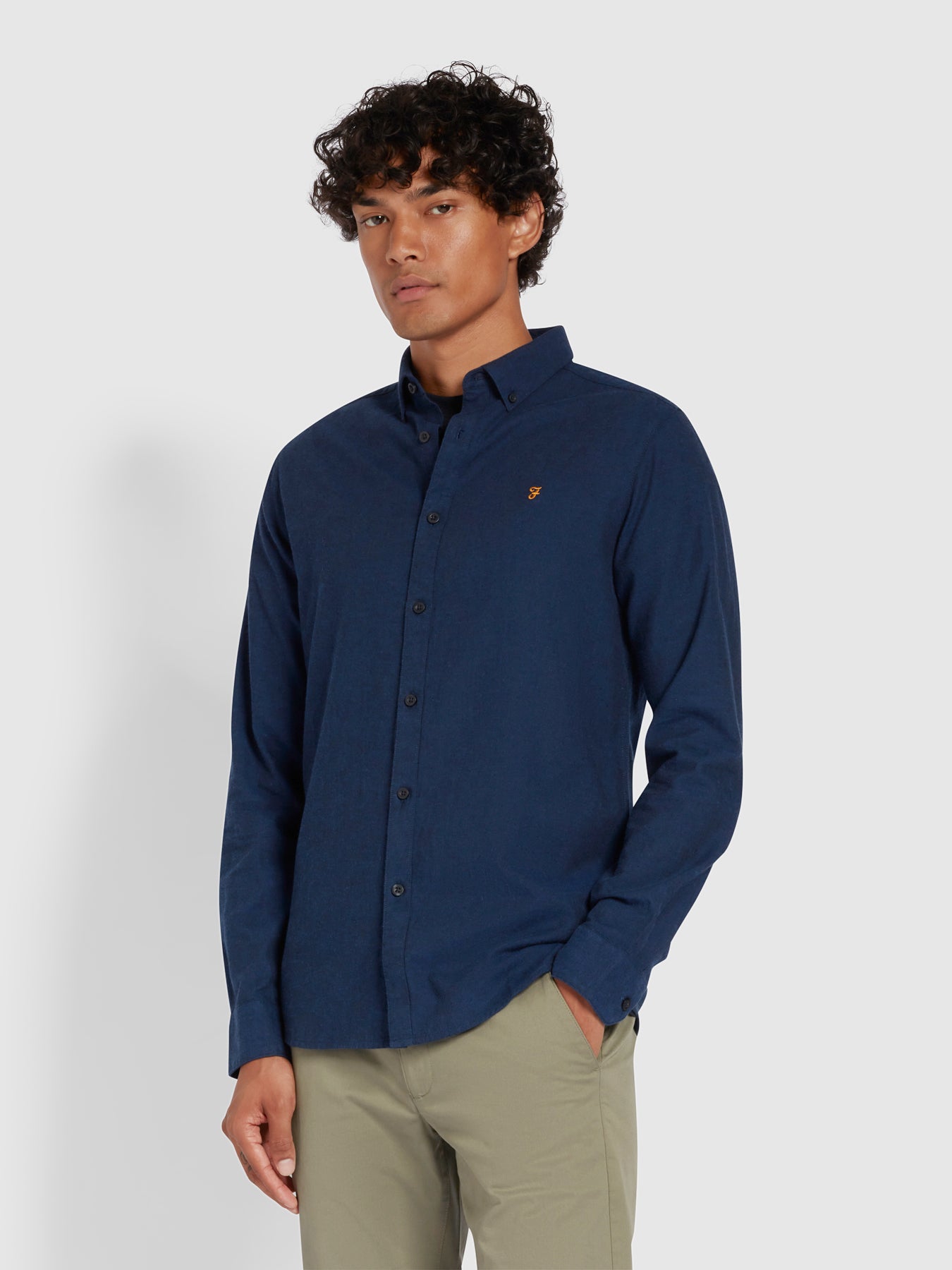View Steen Slim Fit Brushed Organic Cotton Shirt In True Blue information