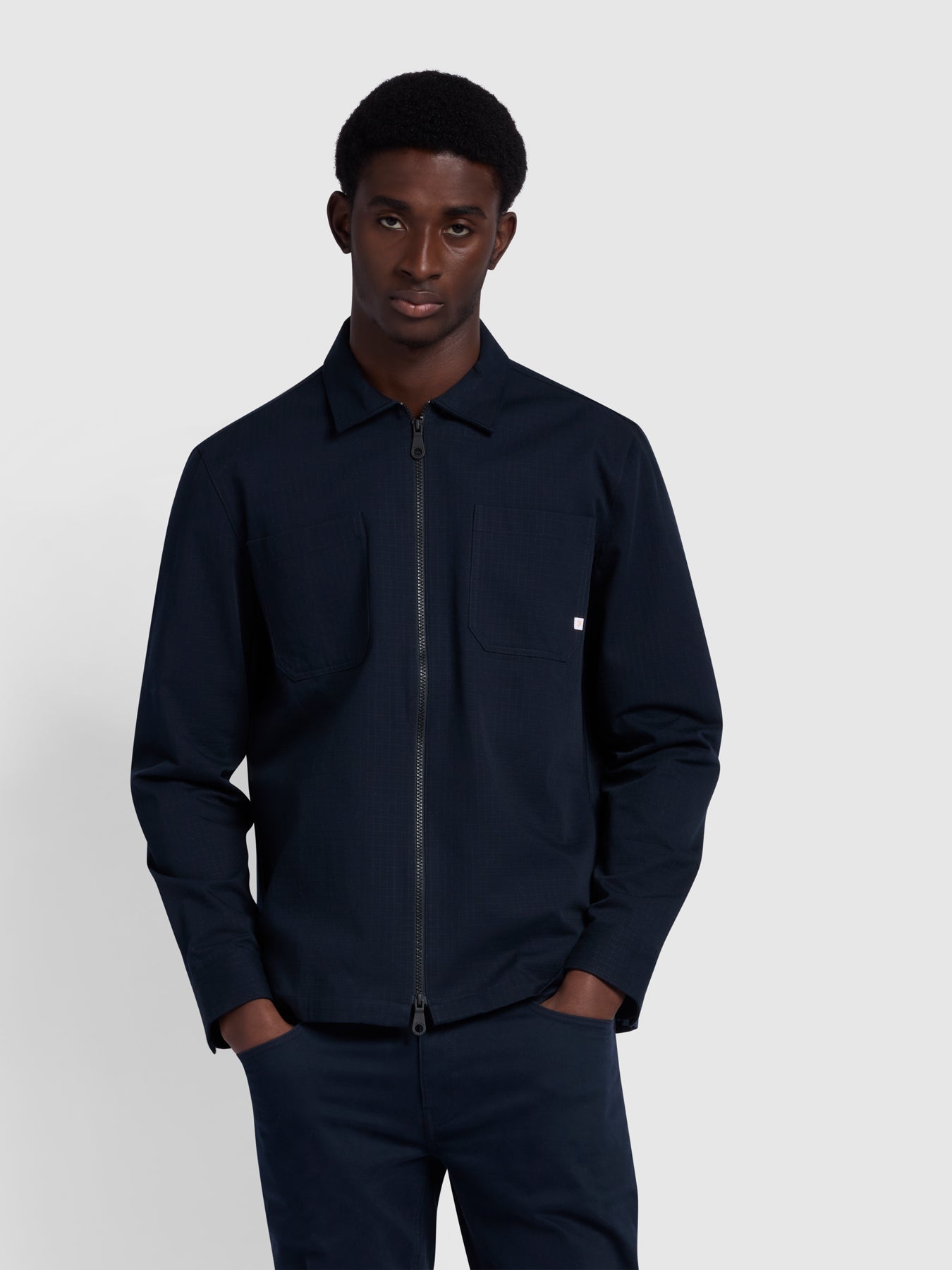 View Olmes Casual Fit Long Sleeve Zipped Overshirt In True Navy information