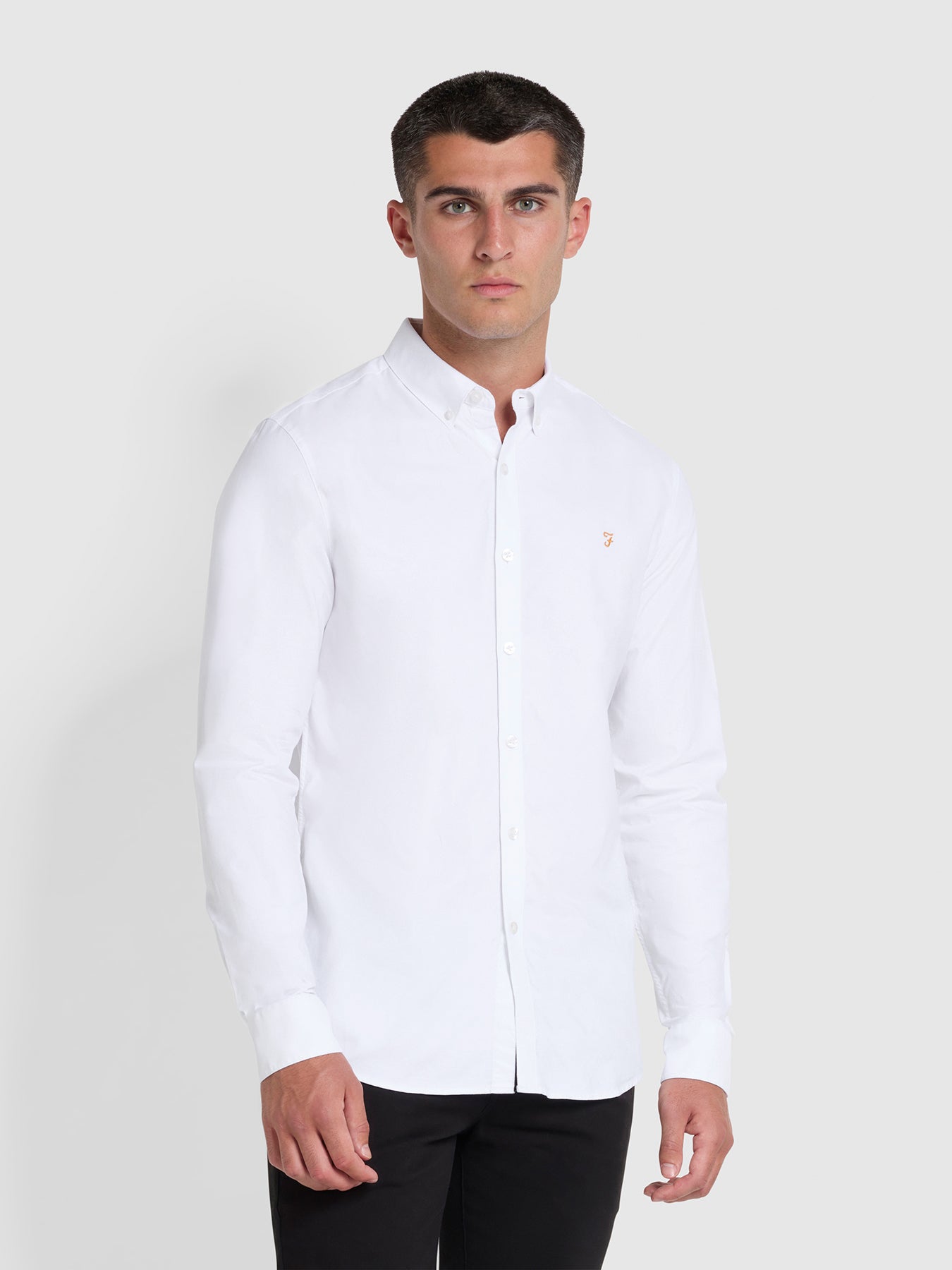 View Brewer Slim Fit Organic Cotton Oxford Shirt In White information