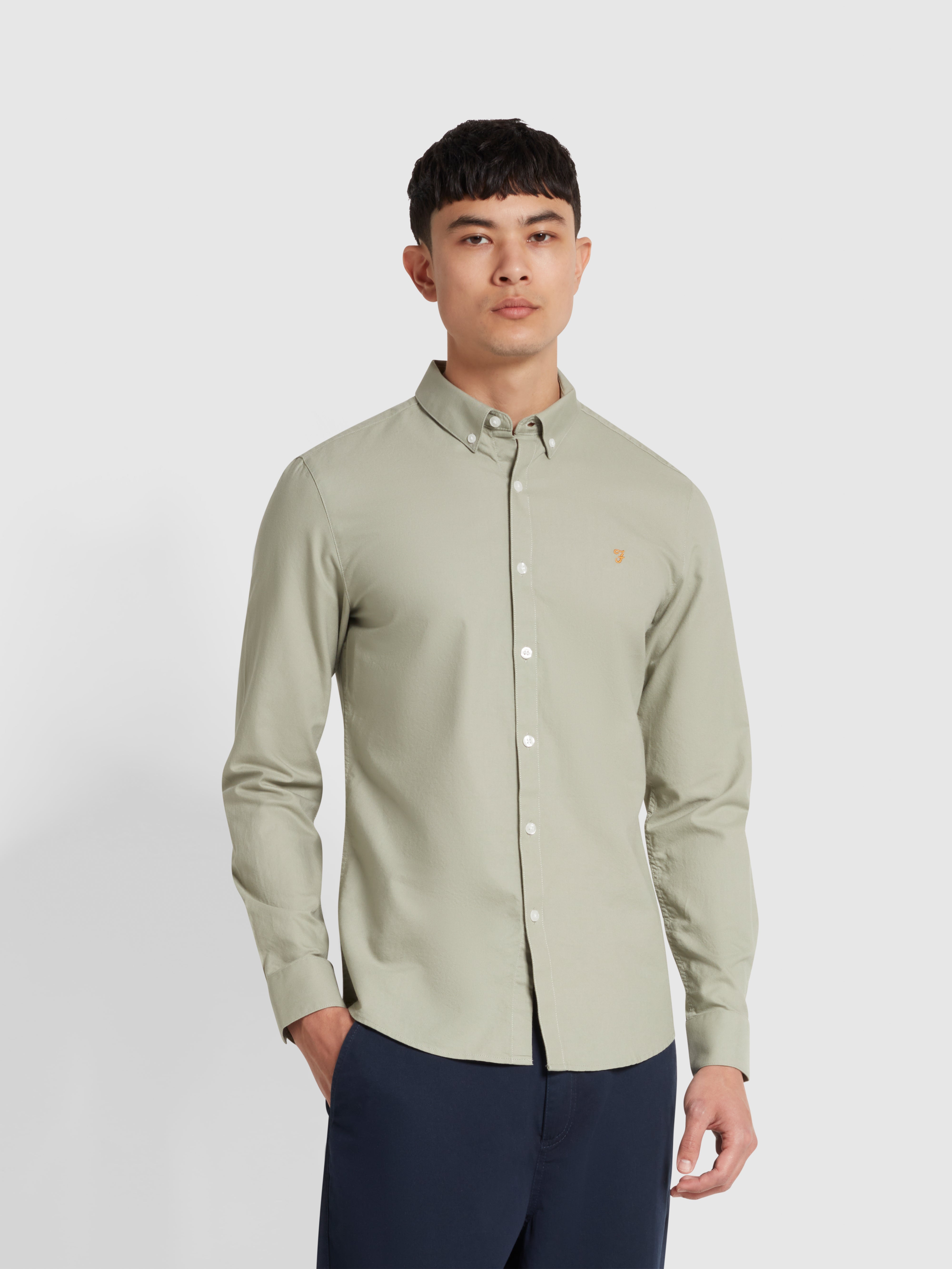 View Brewer Slim Fit Organic Cotton Long Sleeve Shirt In Balsam information
