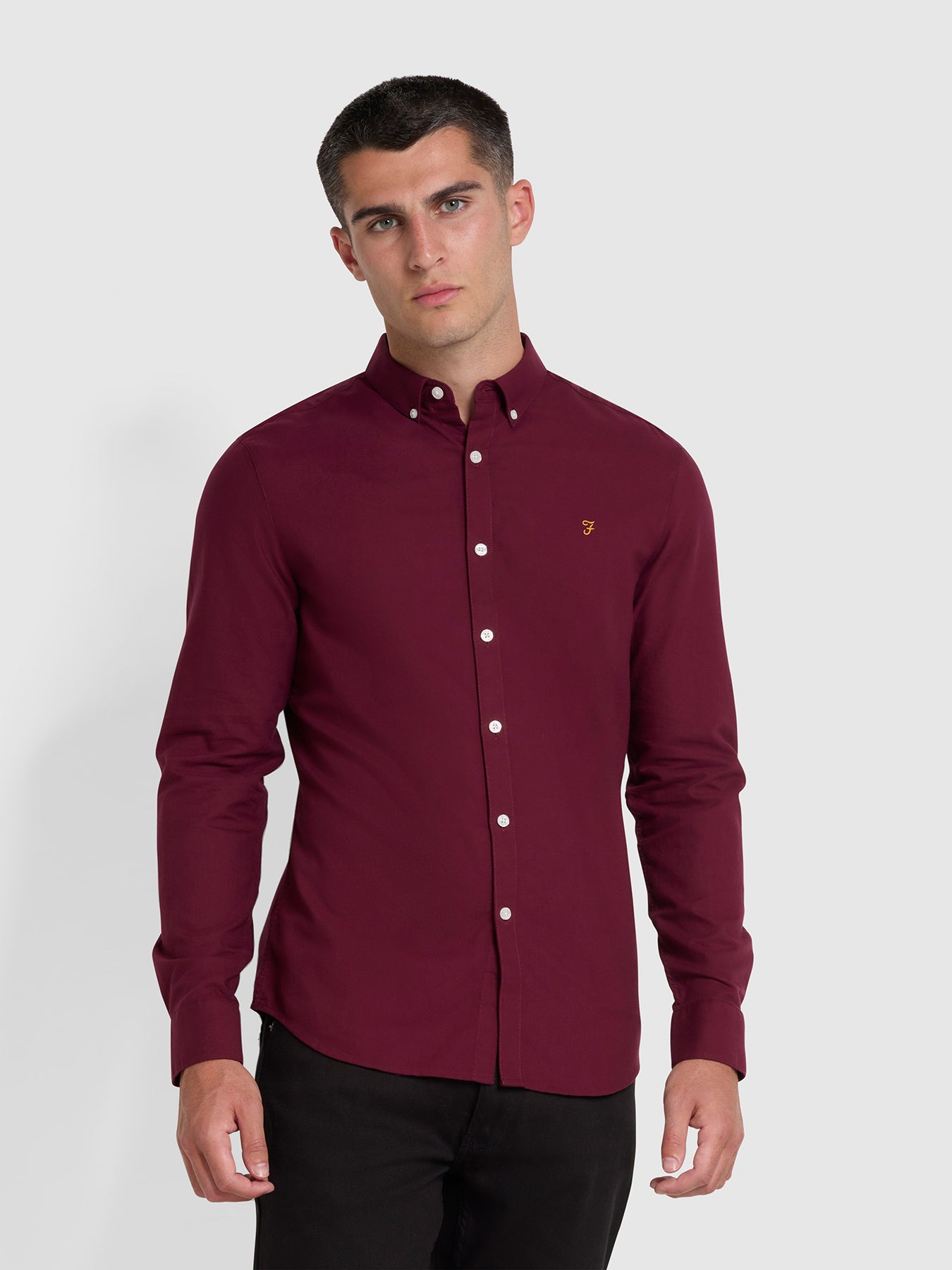 View Brewer Slim Fit Organic Cotton Oxford Shirt In Bordeaux information