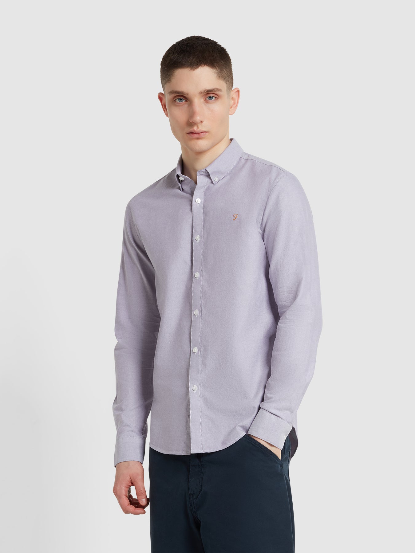 View Brewer Slim Fit Organic Cotton Long Sleeve Shirt In Slate Purple information